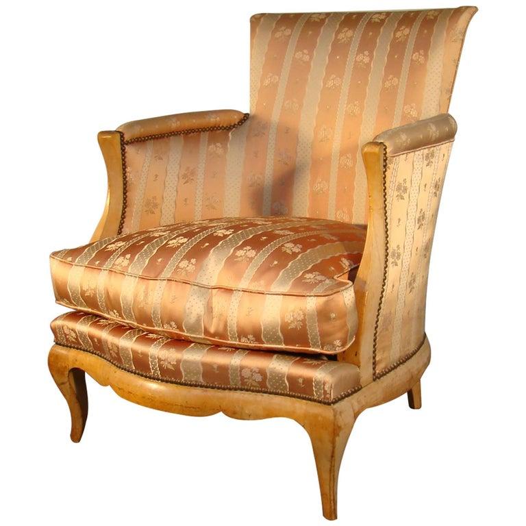 French René Prou, Art Deco Sycamore Veneer Bergere Chair, circa 1930 For Sale