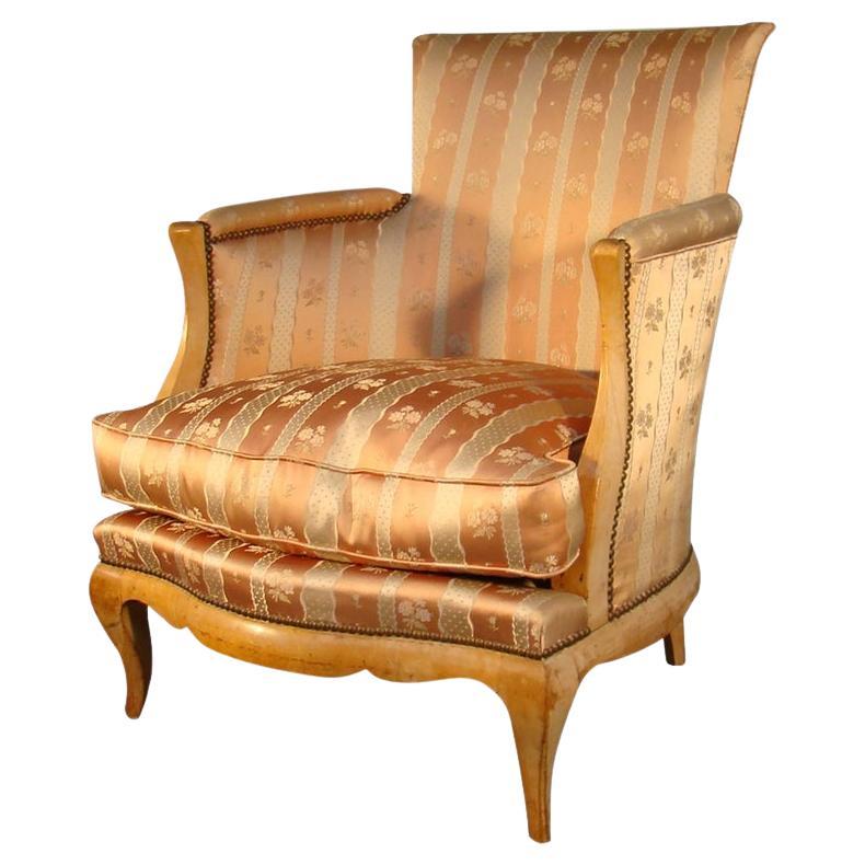 René Prou, Art Deco Sycamore Veneer Bergere Chair, circa 1930