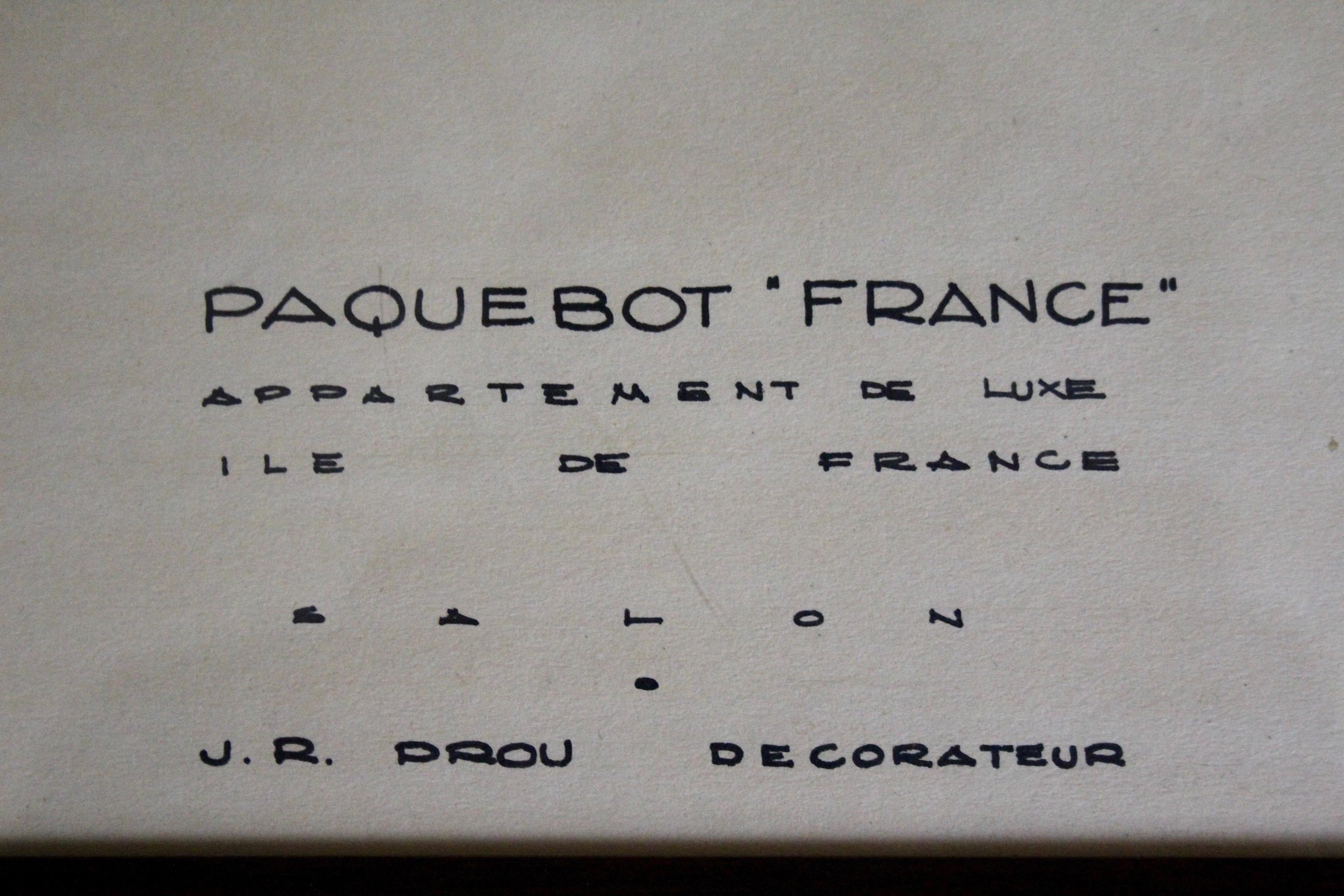 Disegno di Rene Prou per il salone Paquebot France In condizioni buone in vendita a grand Lancy, CH