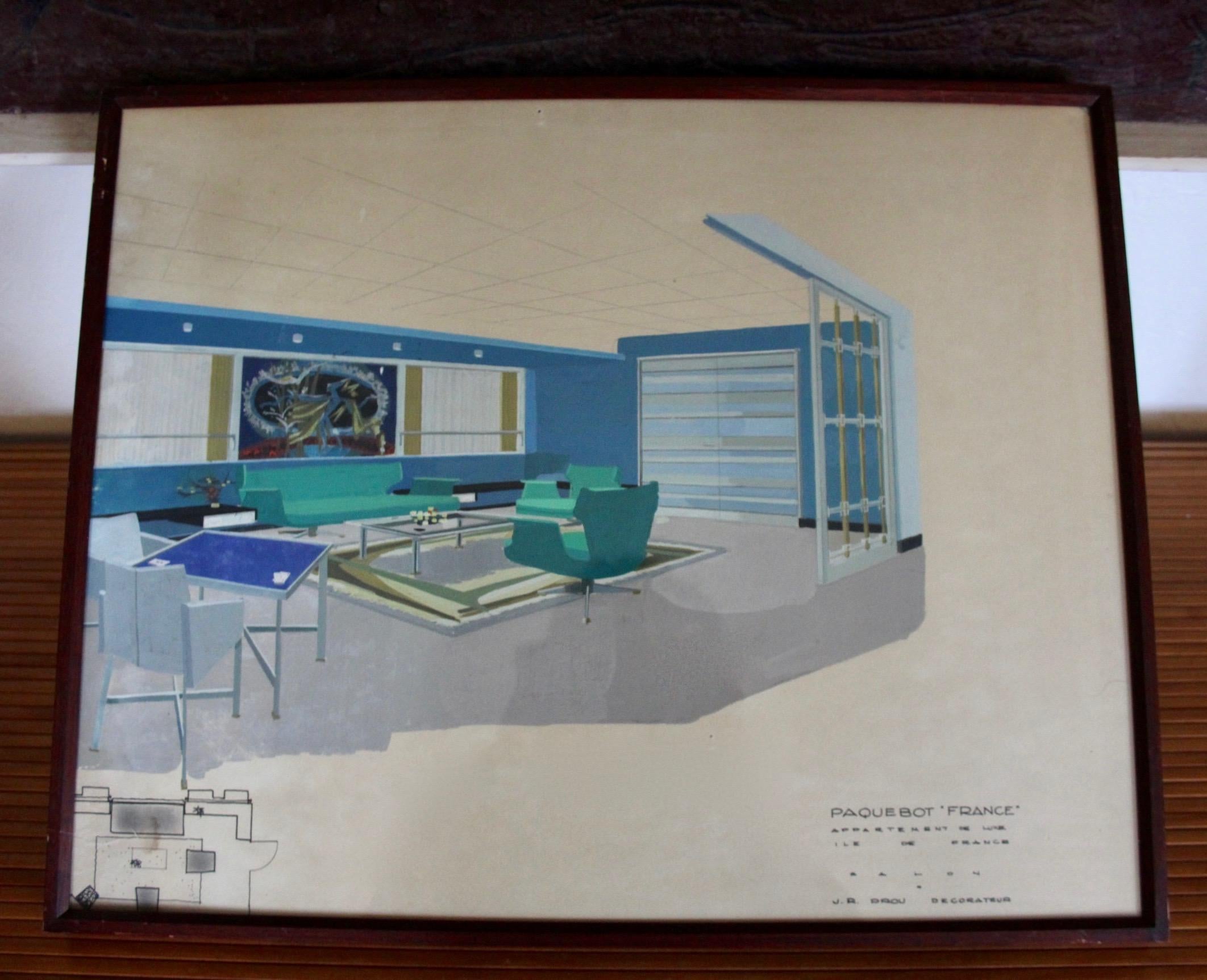 Metà XX secolo Disegno di Rene Prou per il salone Paquebot France in vendita