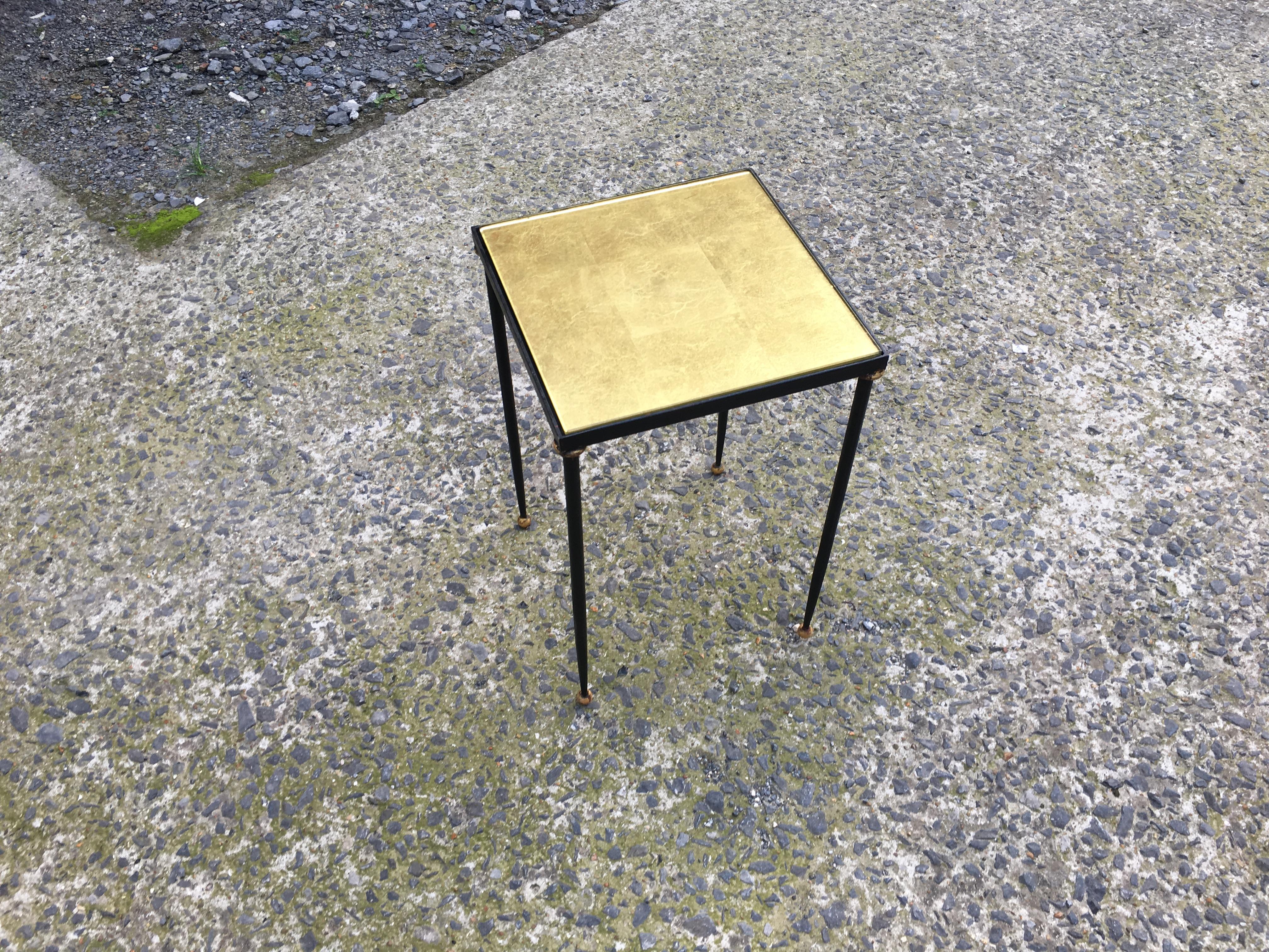 Gilt René Prou, Elegant Side Table in Lacquered and Gilded Metal, circa 1940