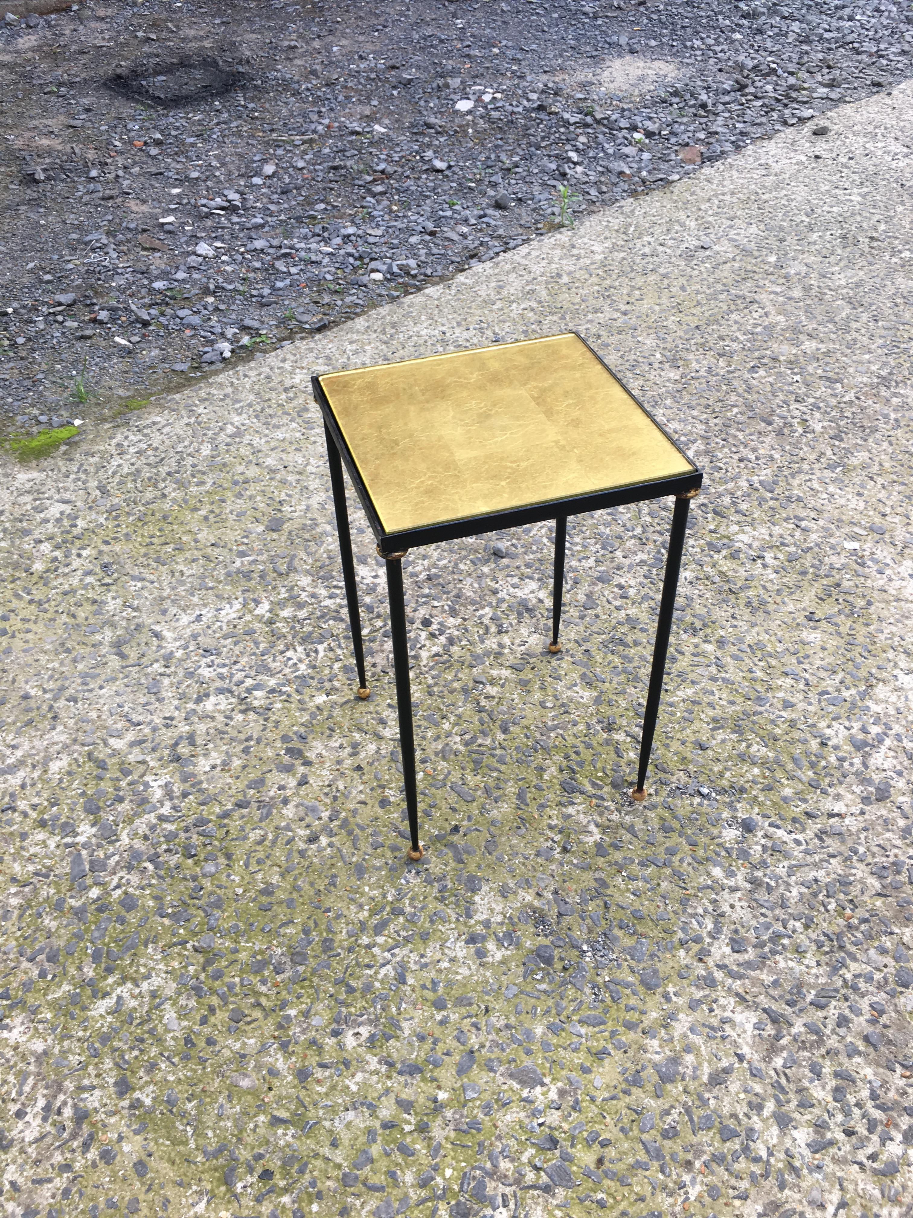 Mid-20th Century René Prou, Elegant Side Table in Lacquered and Gilded Metal, circa 1940