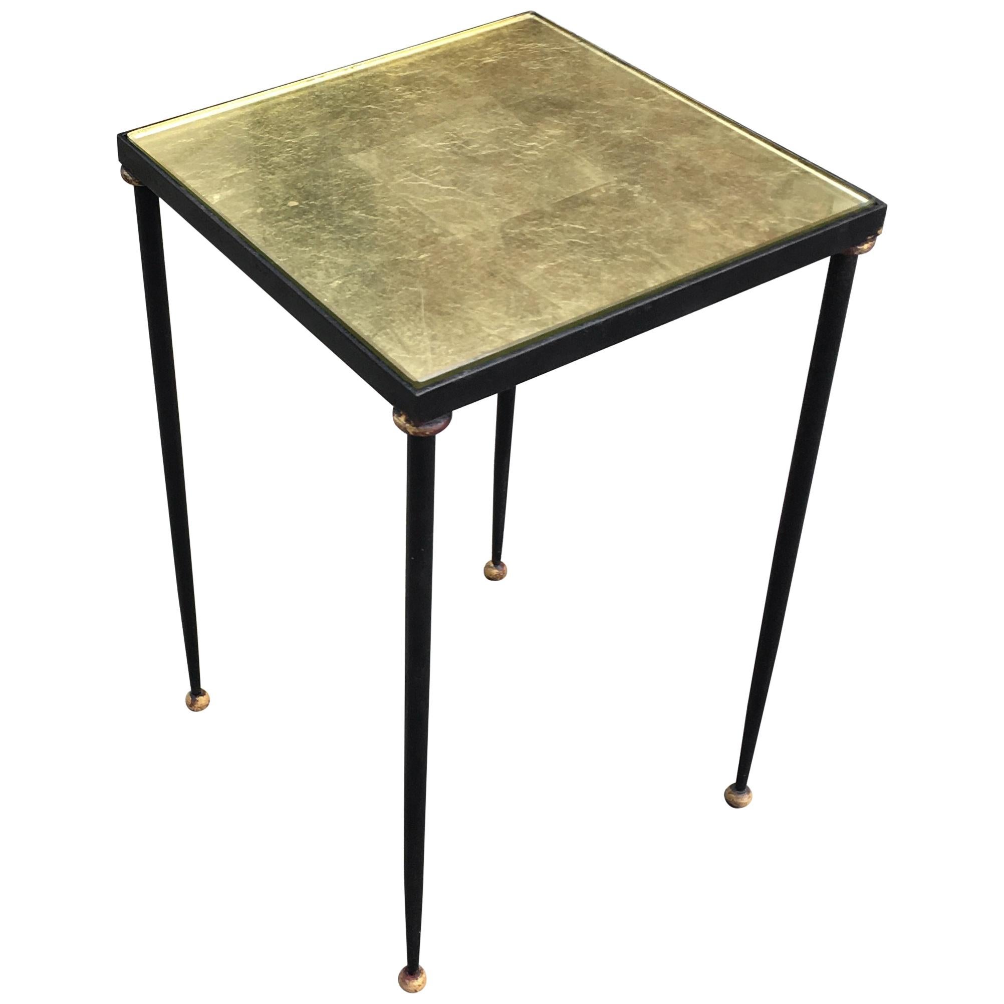 René Prou, Elegant Side Table in Lacquered and Gilded Metal, circa 1940