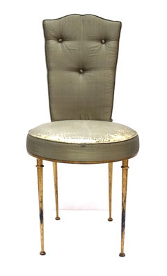 Rene Prou French Mid-Century Modern Side Chair or Vanity Chair in Gilt Metal