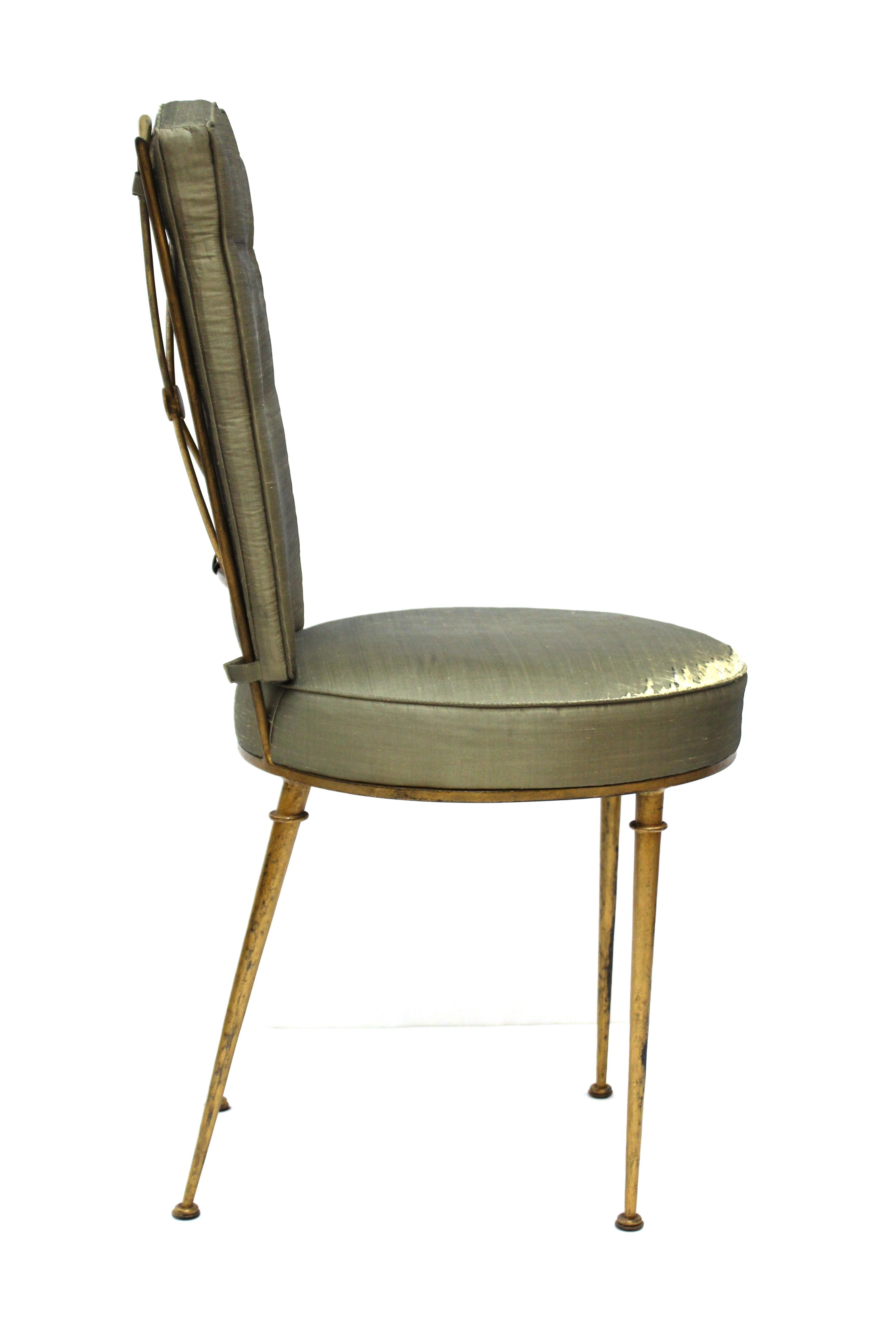 Rene Prou French Mid-Century Modern Side Chair or Vanity Chair in Gilt Metal In Good Condition In New York, NY