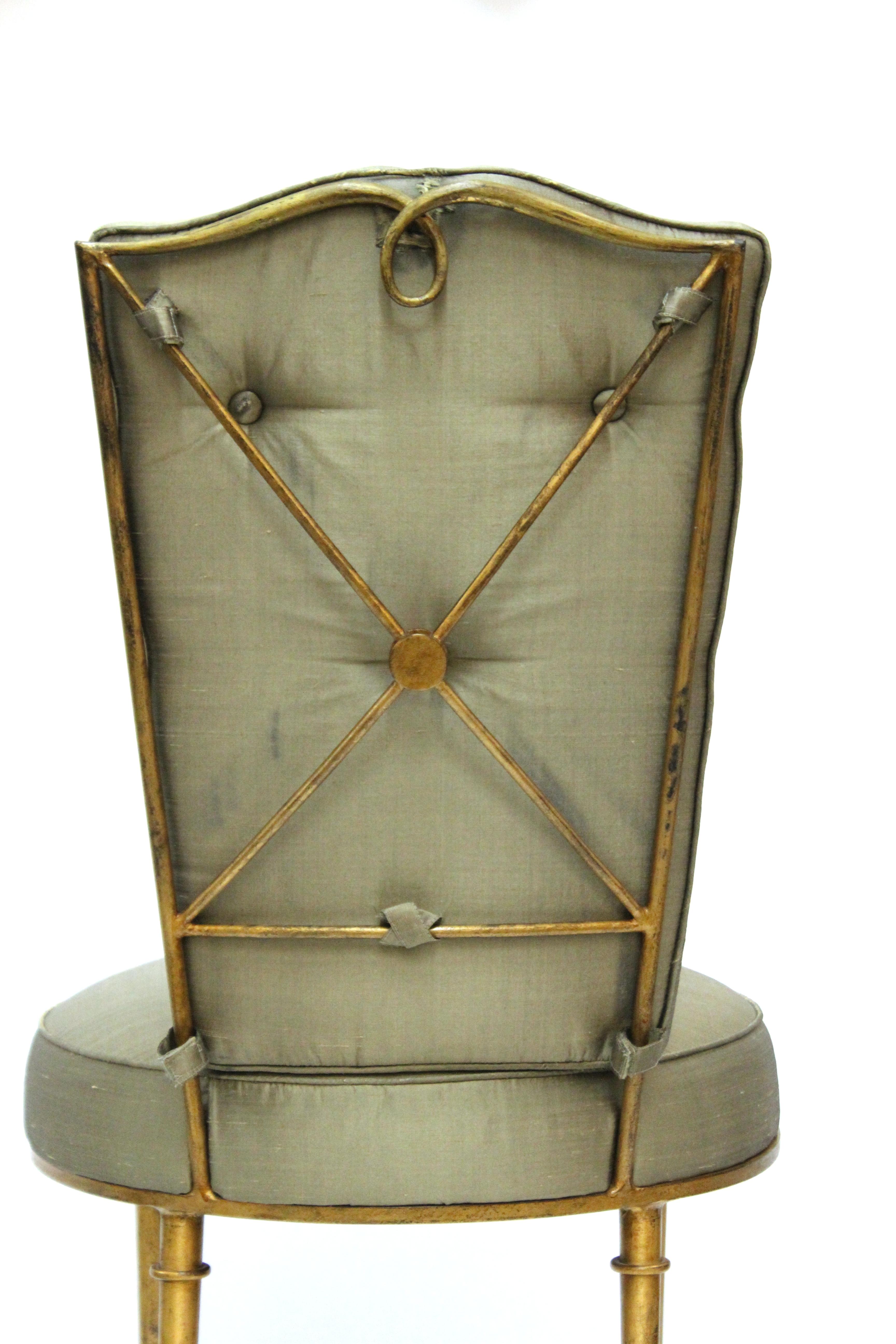 20th Century Rene Prou French Mid-Century Modern Side Chair or Vanity Chair in Gilt Metal