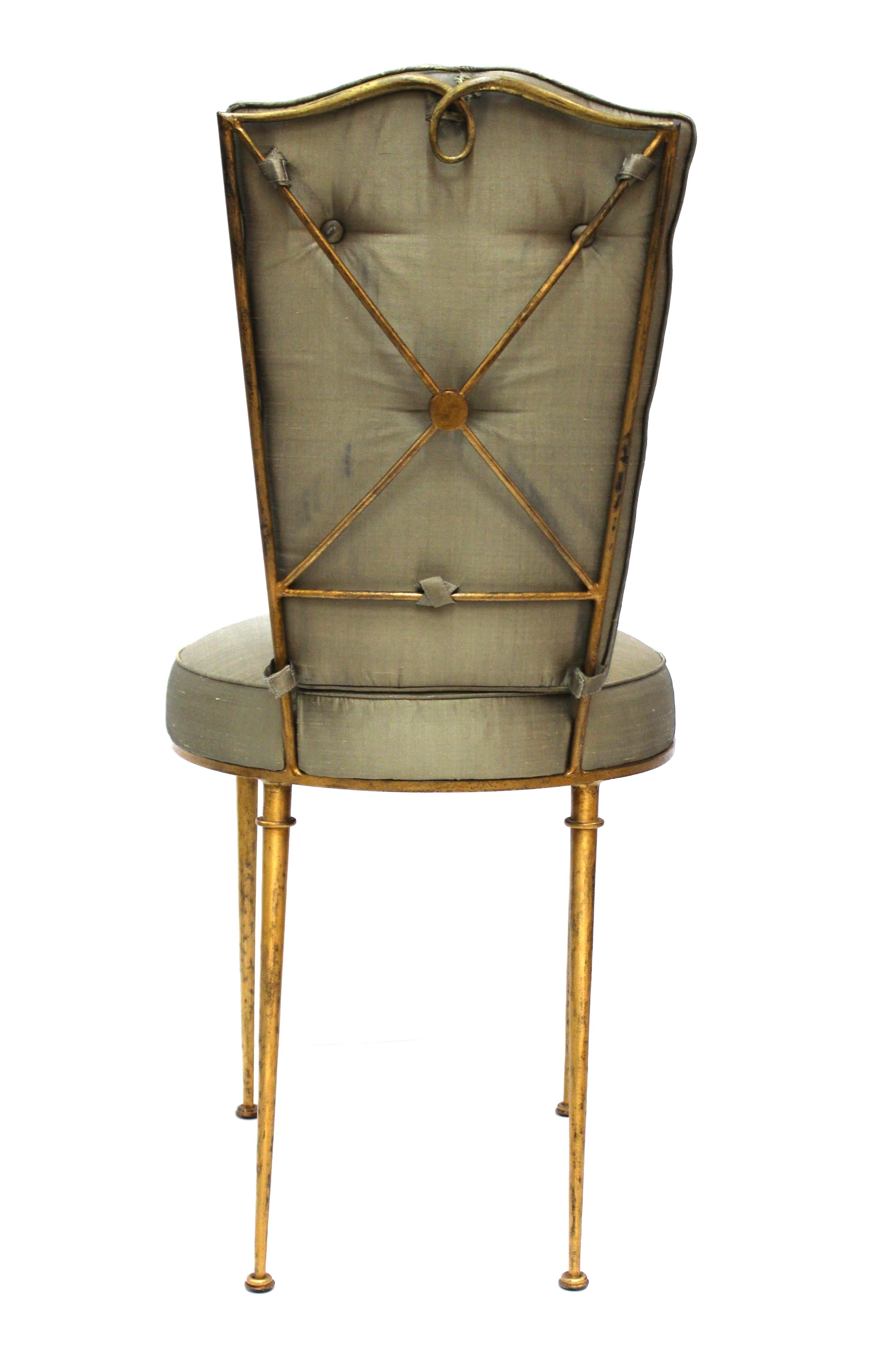 Upholstery Rene Prou French Mid-Century Modern Side Chair or Vanity Chair in Gilt Metal