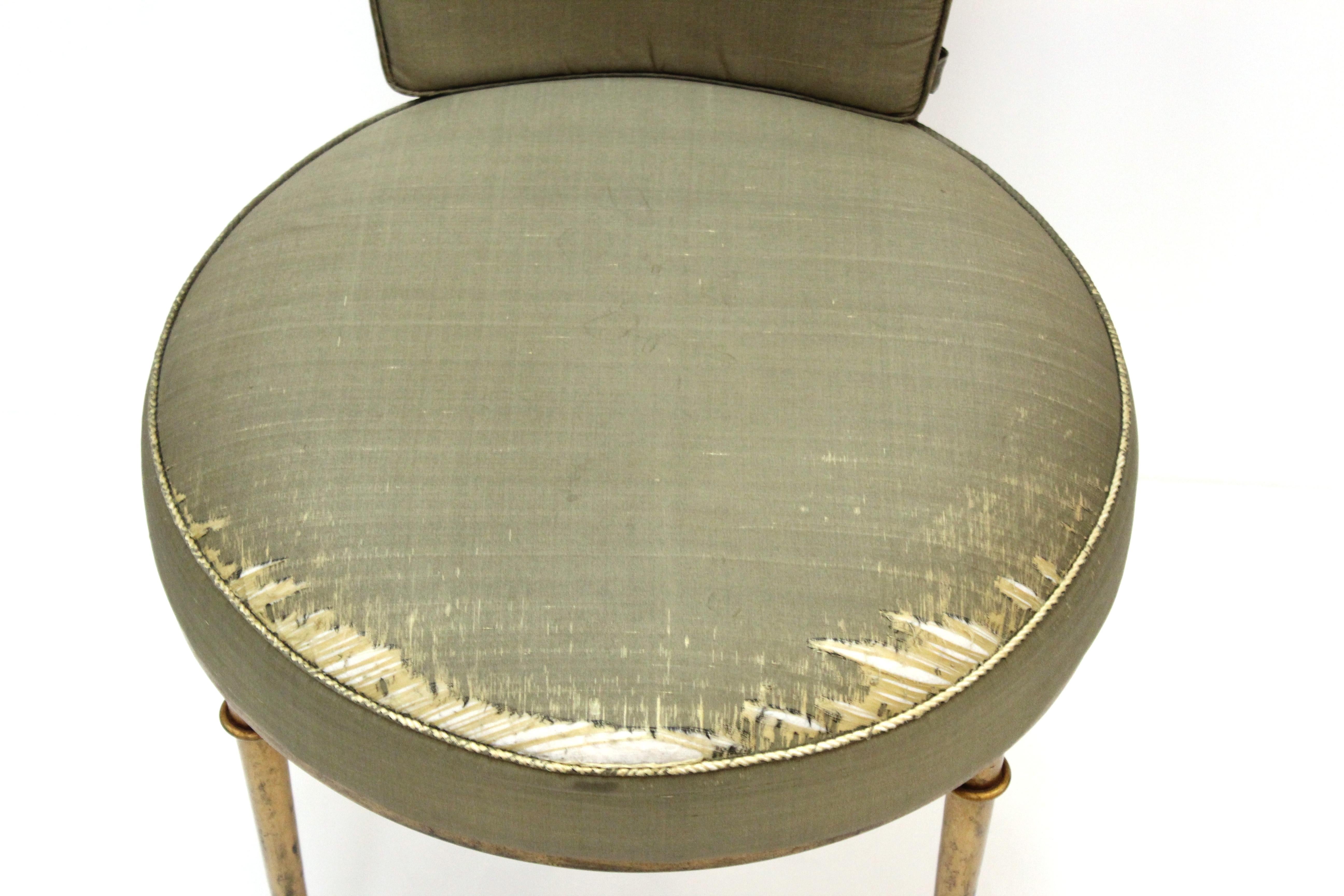 Rene Prou French Mid-Century Modern Side Chair or Vanity Chair in Gilt Metal 2