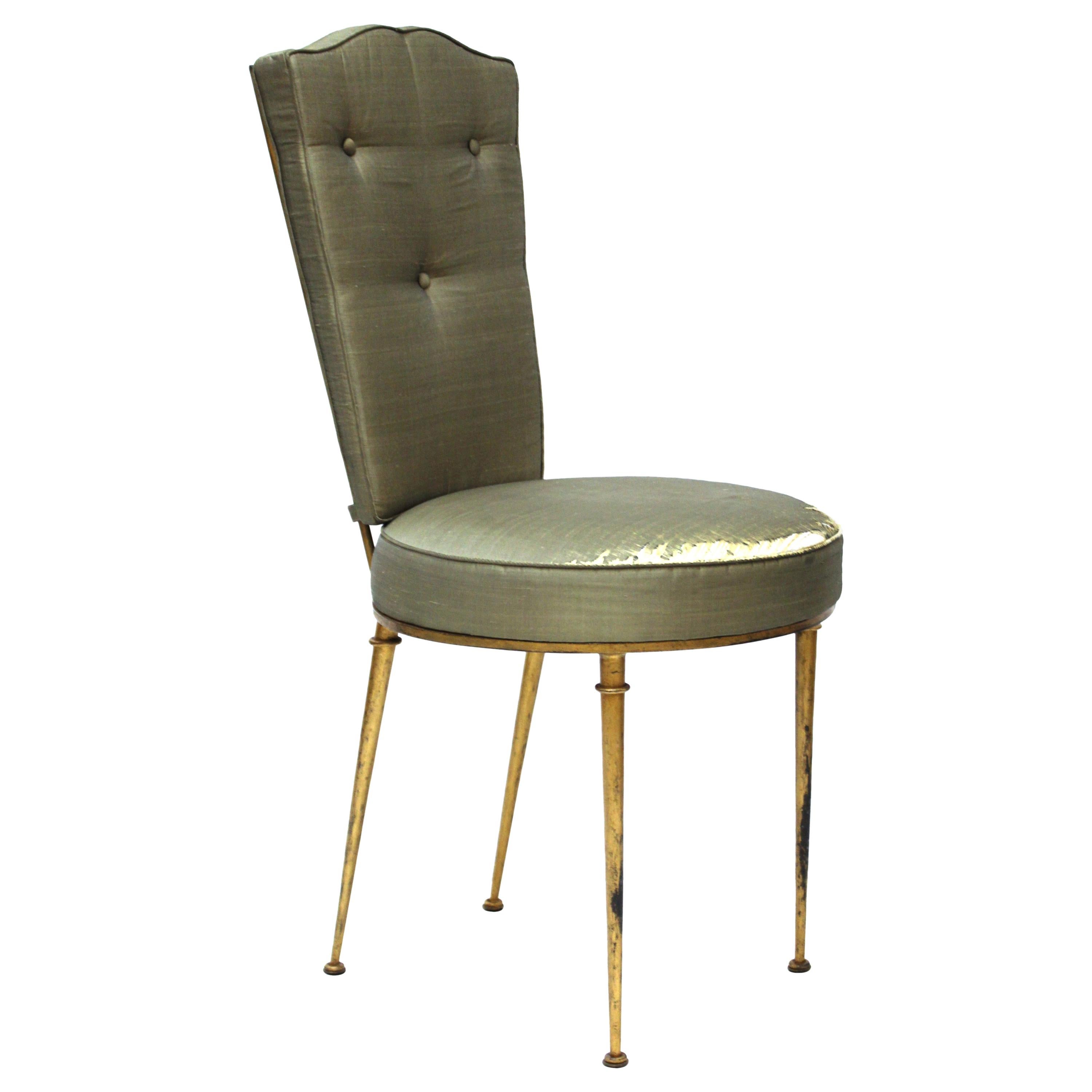 Rene Prou French Mid-Century Modern Side Chair or Vanity Chair in Gilt Metal