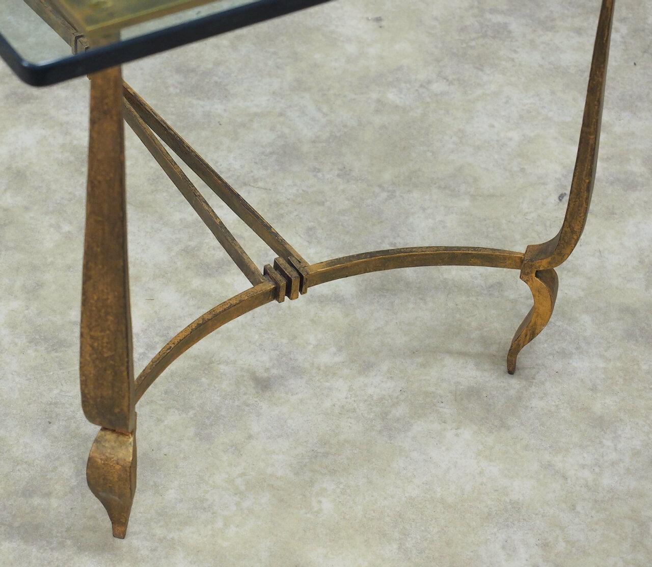 Art Deco Rene Prou Gilt Iron Coffee Table For Sale