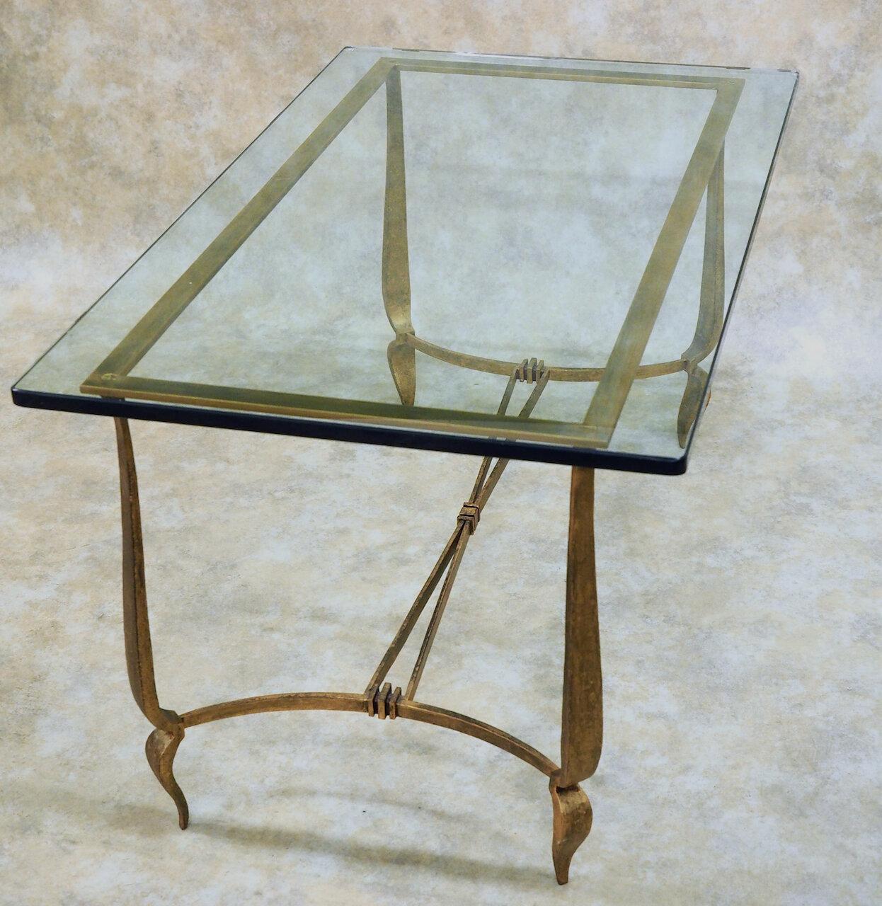 Mid-20th Century Rene Prou Gilt Iron Coffee Table For Sale