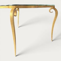 René Prou Gilt Wrought Iron and Glass Top Coffee Table circa 1940
