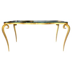 René Prou Gilt Wrought Iron and Glass Top Coffee Table circa 1940