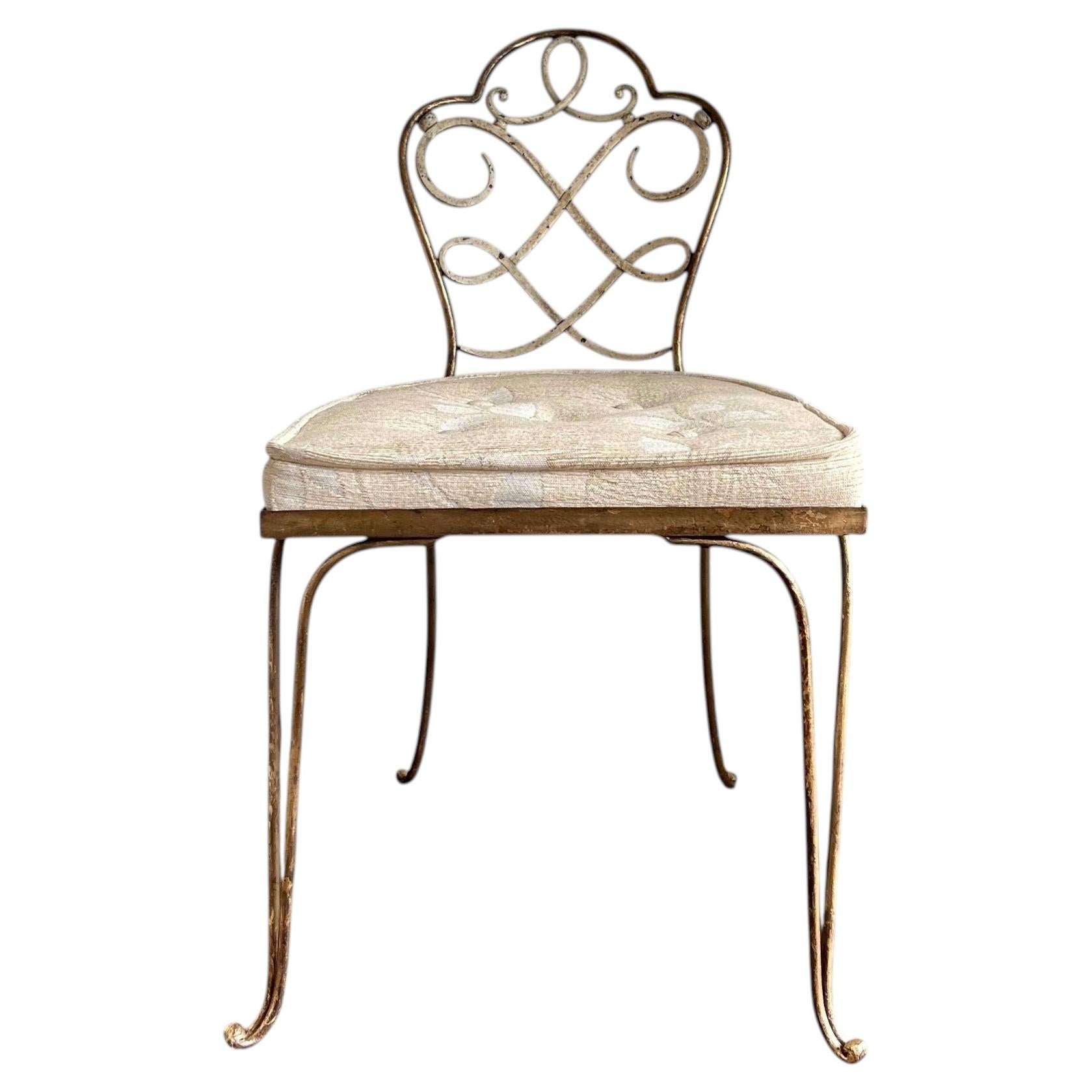 René Prou Gilt Wrought Iron and Painted Chair 1930s