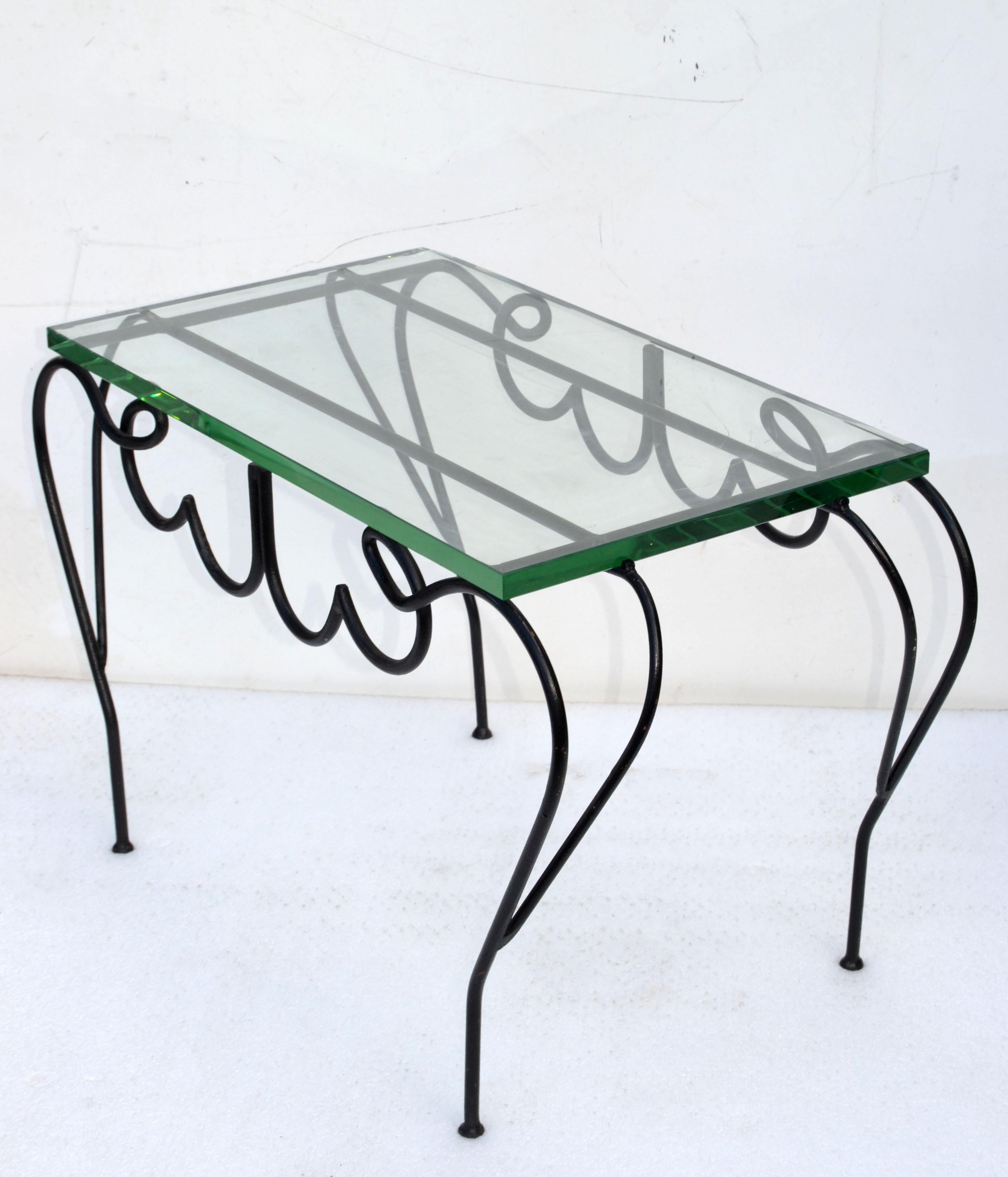 René Prou Iconic Black Iron & Glass French Side, End Table Mid-Century Modern For Sale 6
