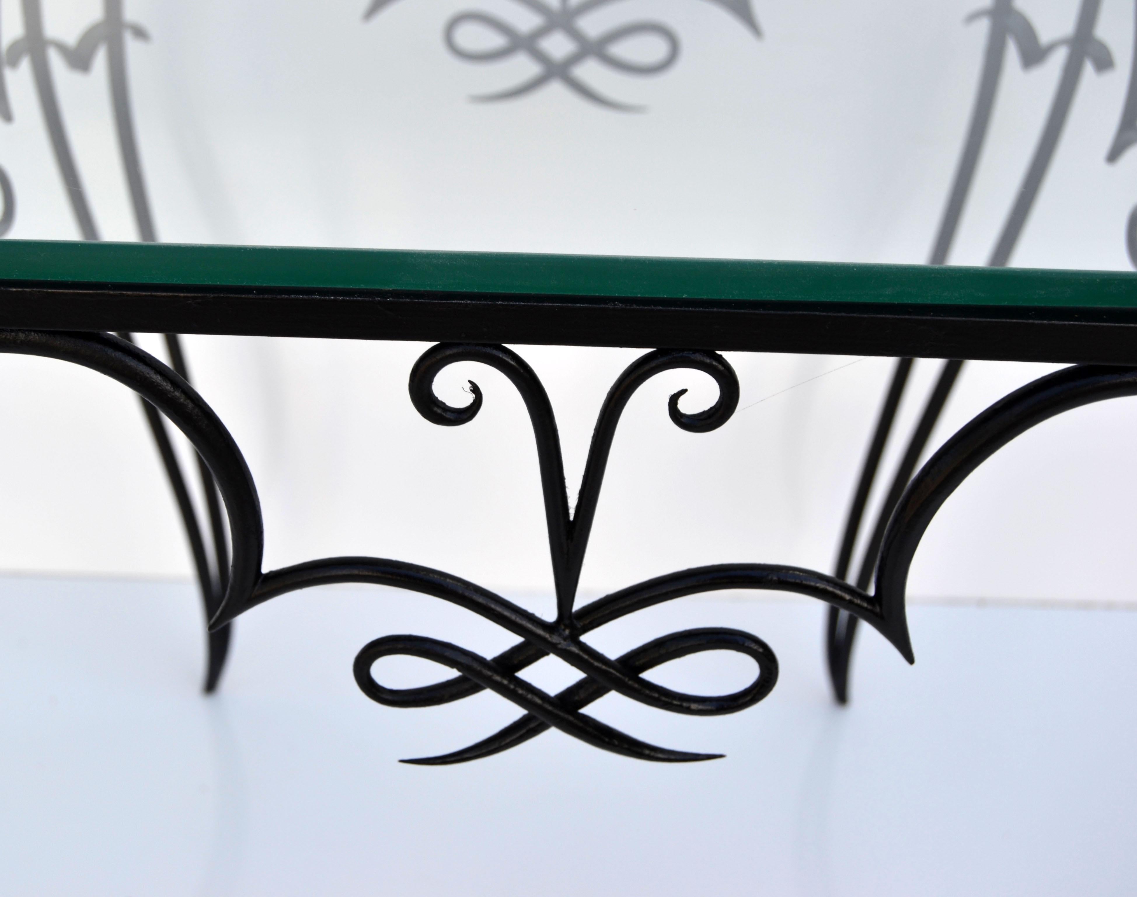 René Prou Style Art Deco Black Wrought Iron & Glass Top Side Table France, 1940 For Sale 3