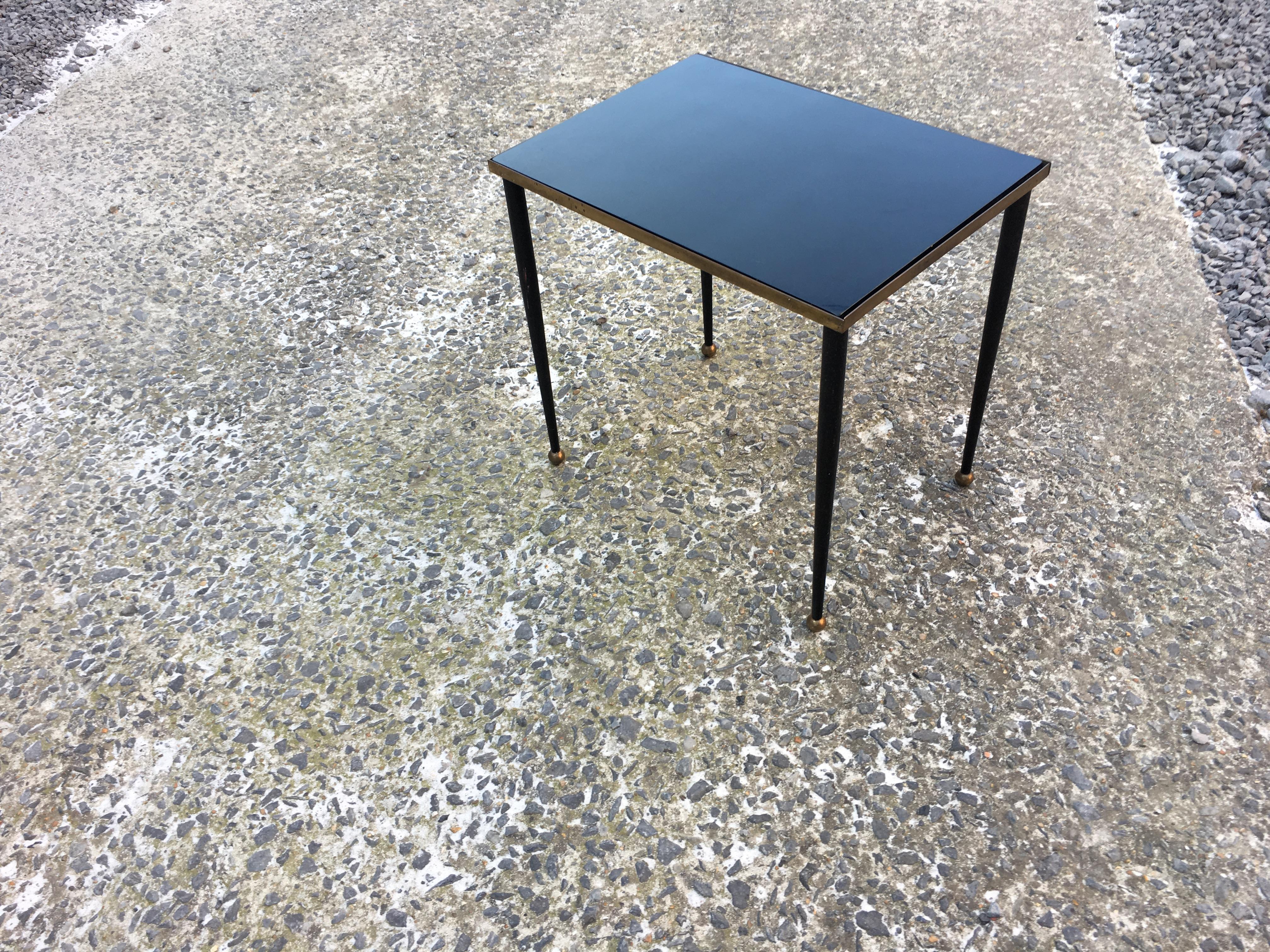 Gilt René Prou 'Style' Elegant Side Table in Lacquered and Gilded Metal, circa 1940 For Sale