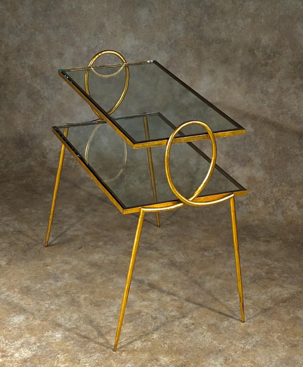 Gilt Rene Prou two-tiered table  For Sale