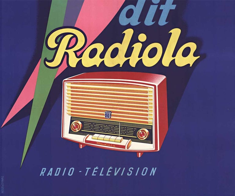 Original Radio Radiola vintage French poster with parrot - Print by Rene Ravo