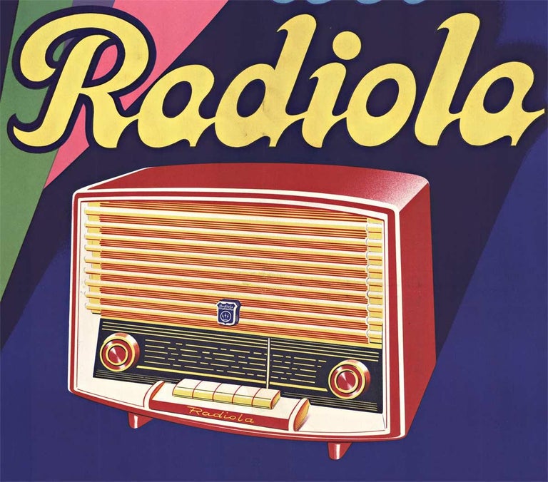 Original Radio Radiola vintage French poster with parrot - American Modern Print by Rene Ravo