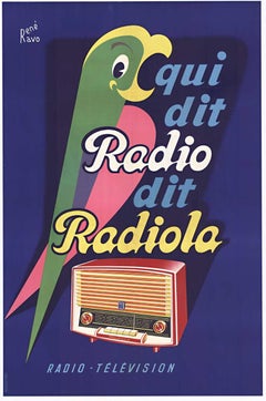Original Radio Radiola vintage French poster with parrot