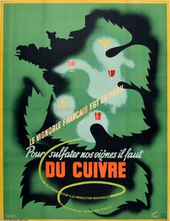 Original vintage World War Two French Wine Vineyard Copper Recycling WWII Design