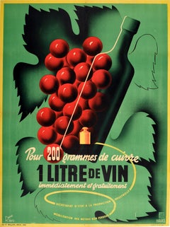 Original Vintage WWII Poster French Wine Free Litre De Vin Copper Recycling War