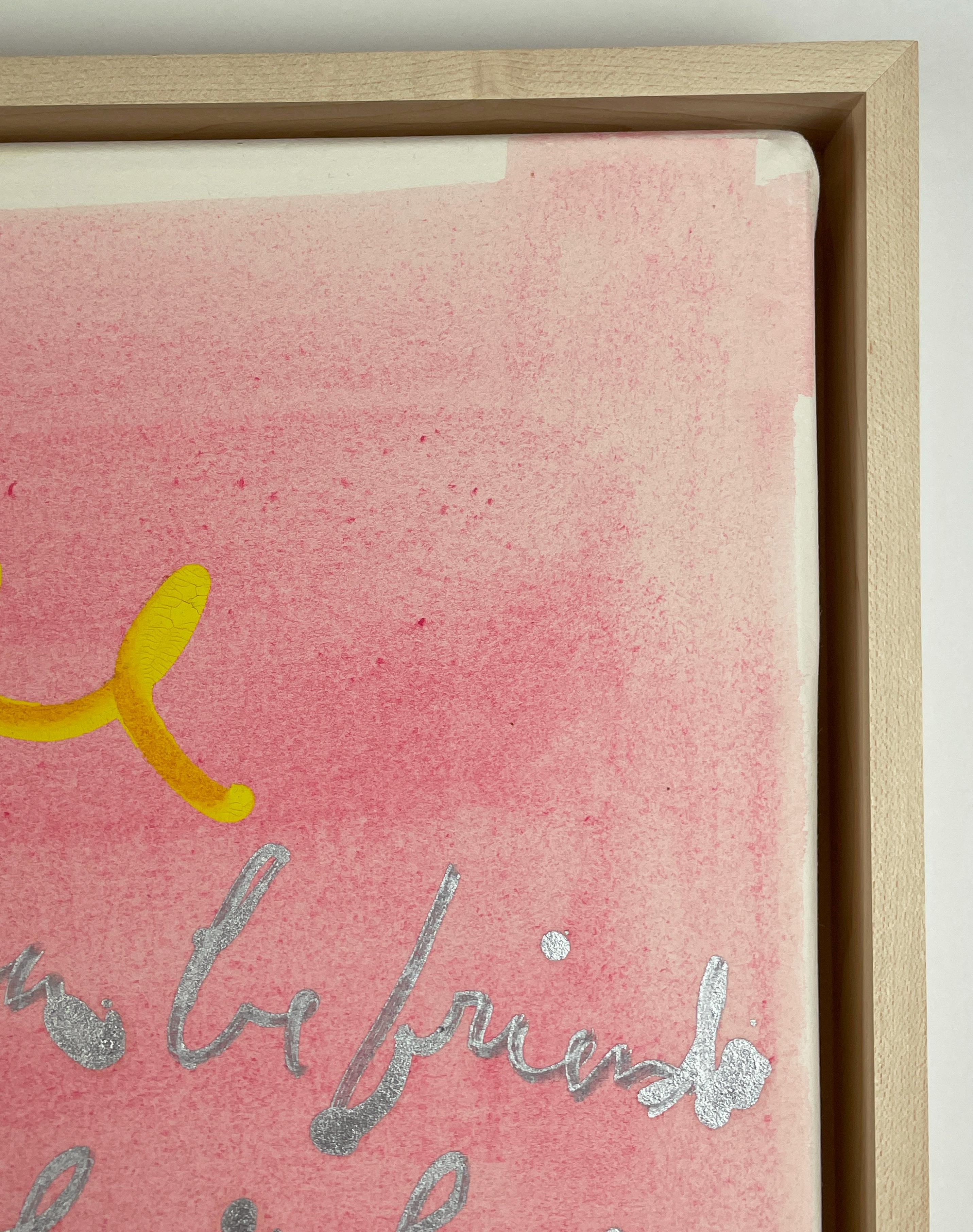 Whore von Rene Ricard, rosa und silbernes Gemälde mit Poesie  im Angebot 3