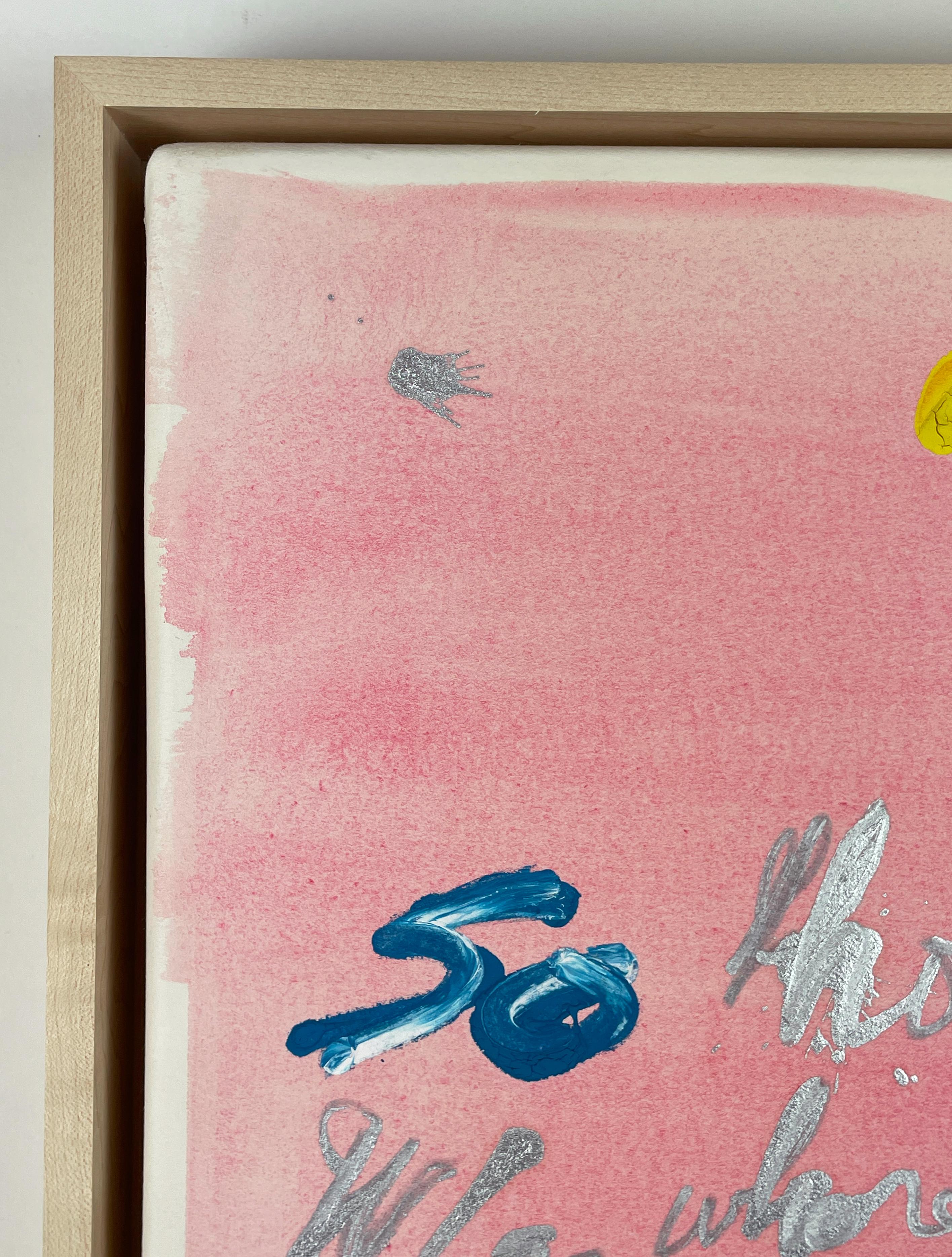 Whore von Rene Ricard, rosa und silbernes Gemälde mit Poesie  im Angebot 4