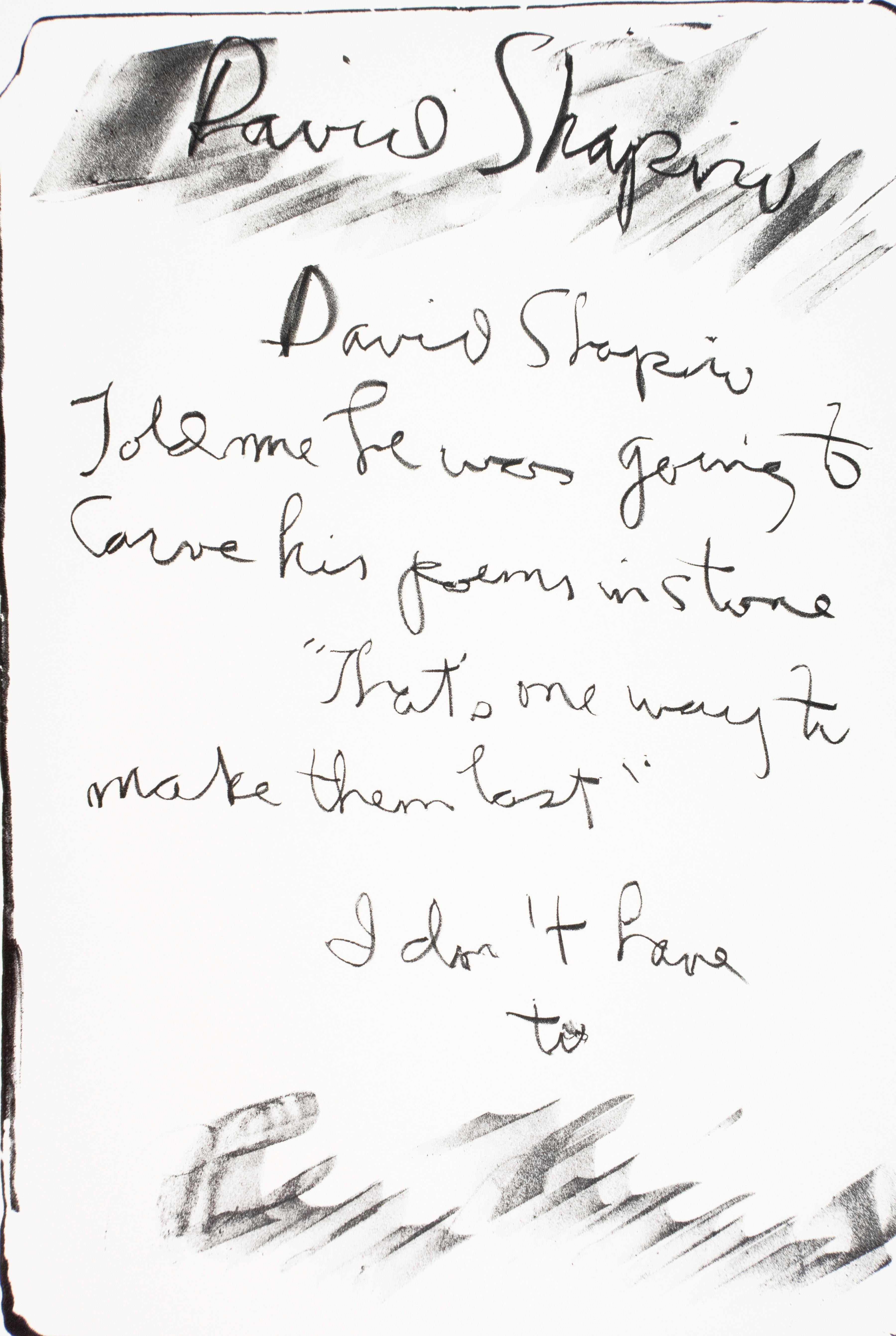 David Shapiro: Rene Ricard impresión de lápida de poesía vintage "esculpida en piedra"