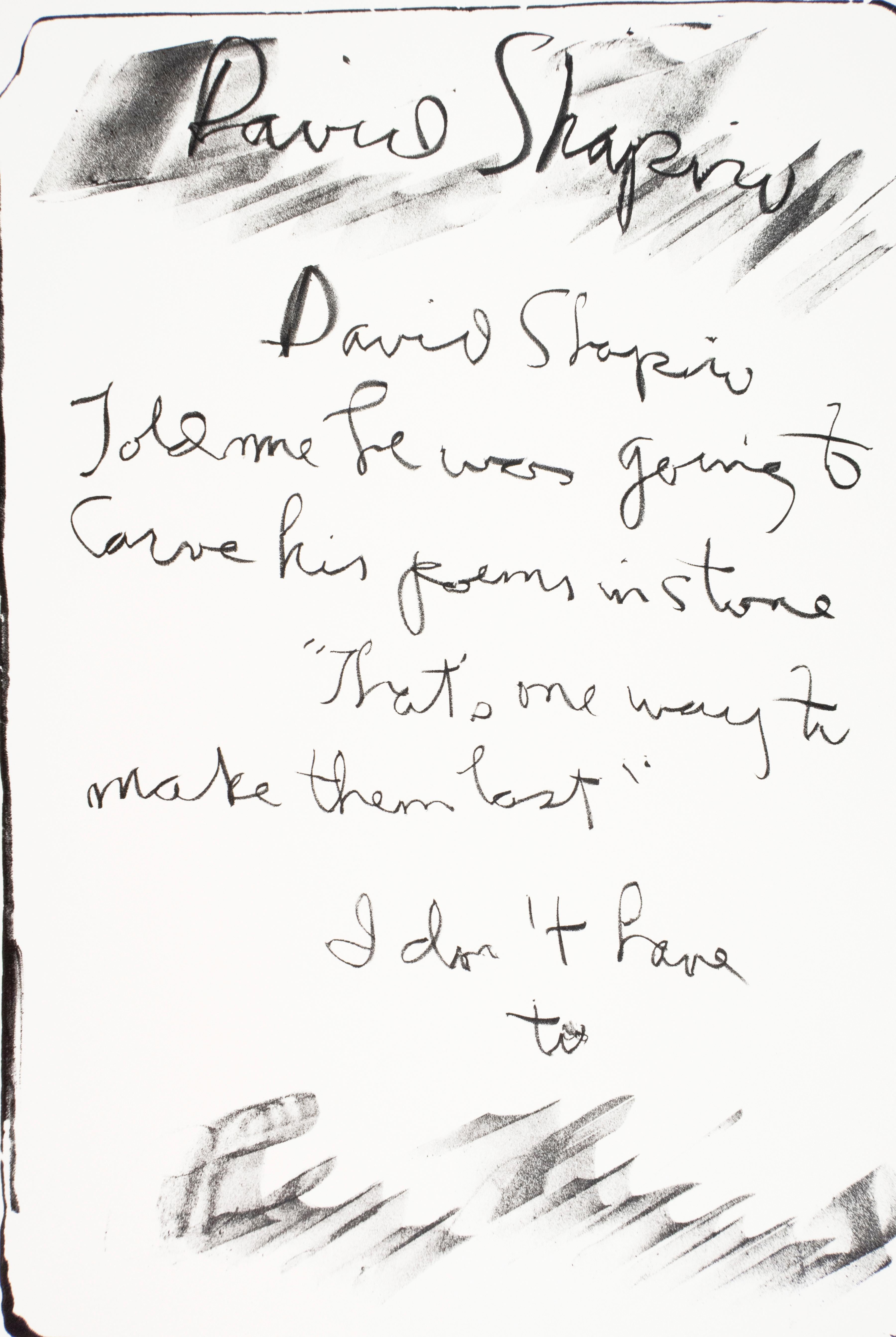 David Shapiro: Rene Ricard vintage poetry tombstone print "carved in stone"