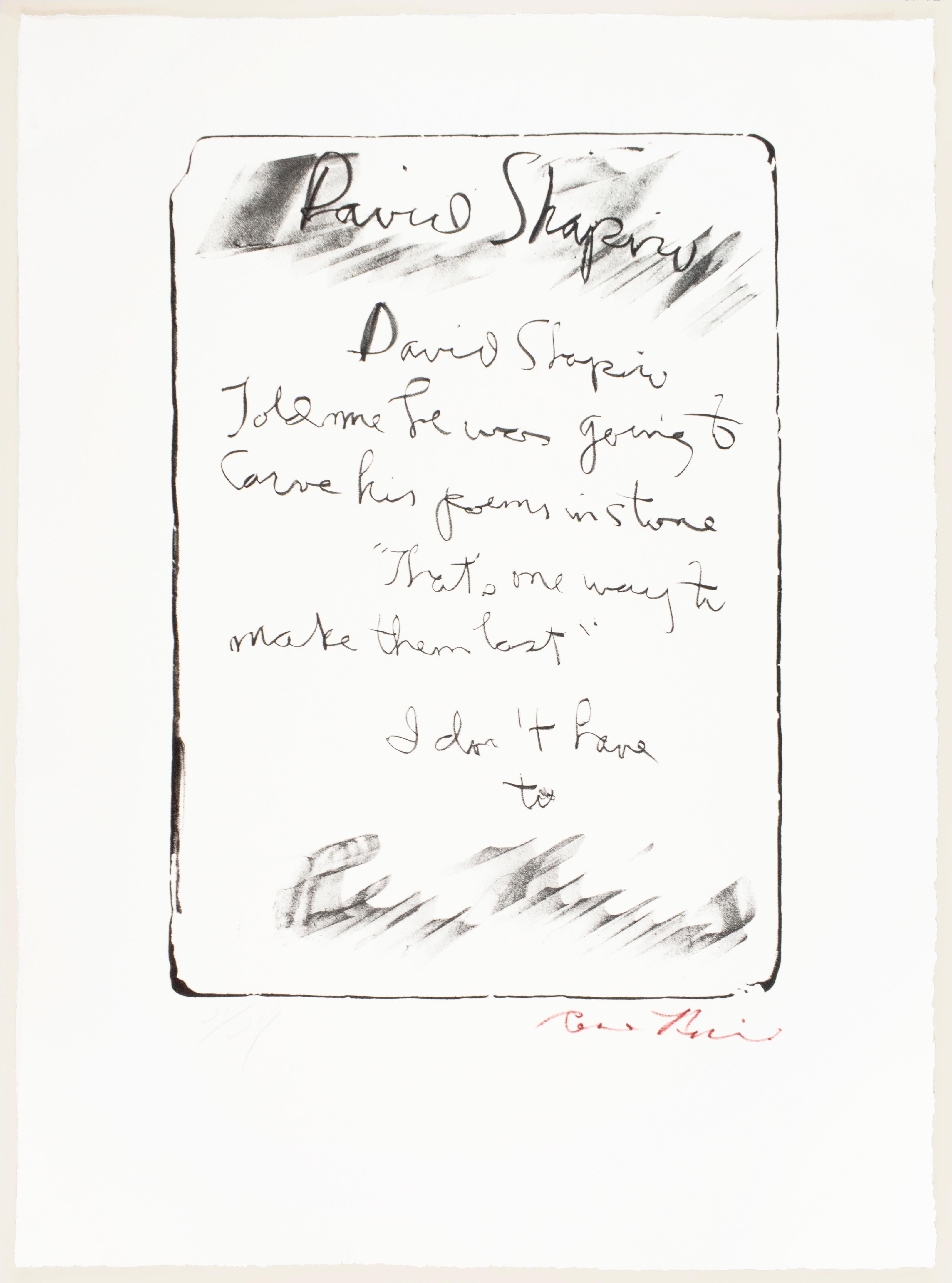 David Shapiro: Rene Ricard Vintage-Poesie-Tonsteindruck „ „geschnitzt in Stein“ im Angebot 1