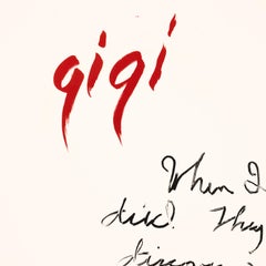 Gigi: red black abstract print with poetry based on 1950s vintage movie poster