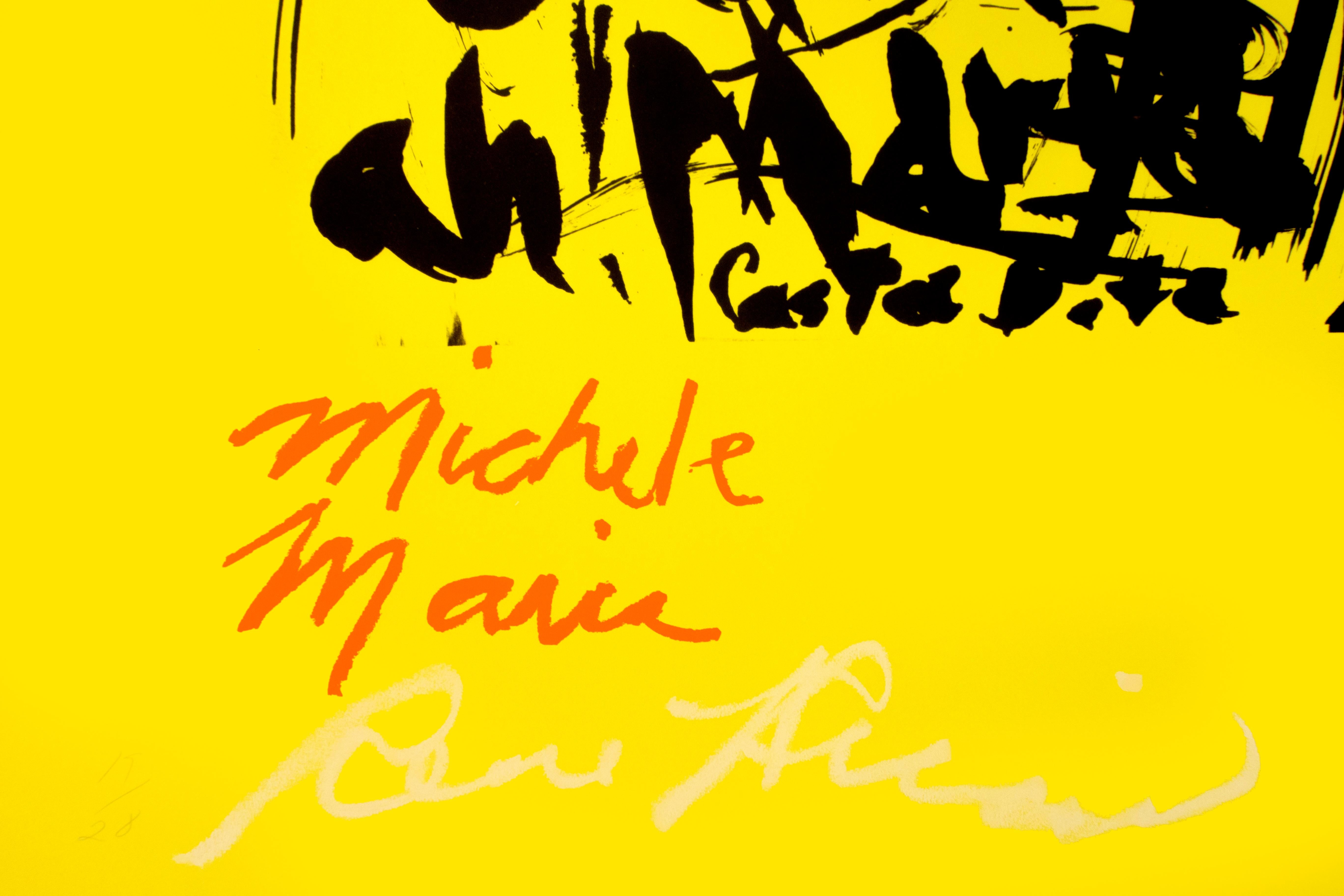 Touched by the influence of Andy Warhol, champion of a young Jean-Michel Basquiat, Rene Ricard served as enfant terrible of the 1980s New York art scene. In this bright yellow, red, and black portrait print of opera singer Marie Callas and artist