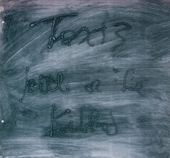 Taxis, Rene Ricard lithograph of New York City life in grey blue with poetry