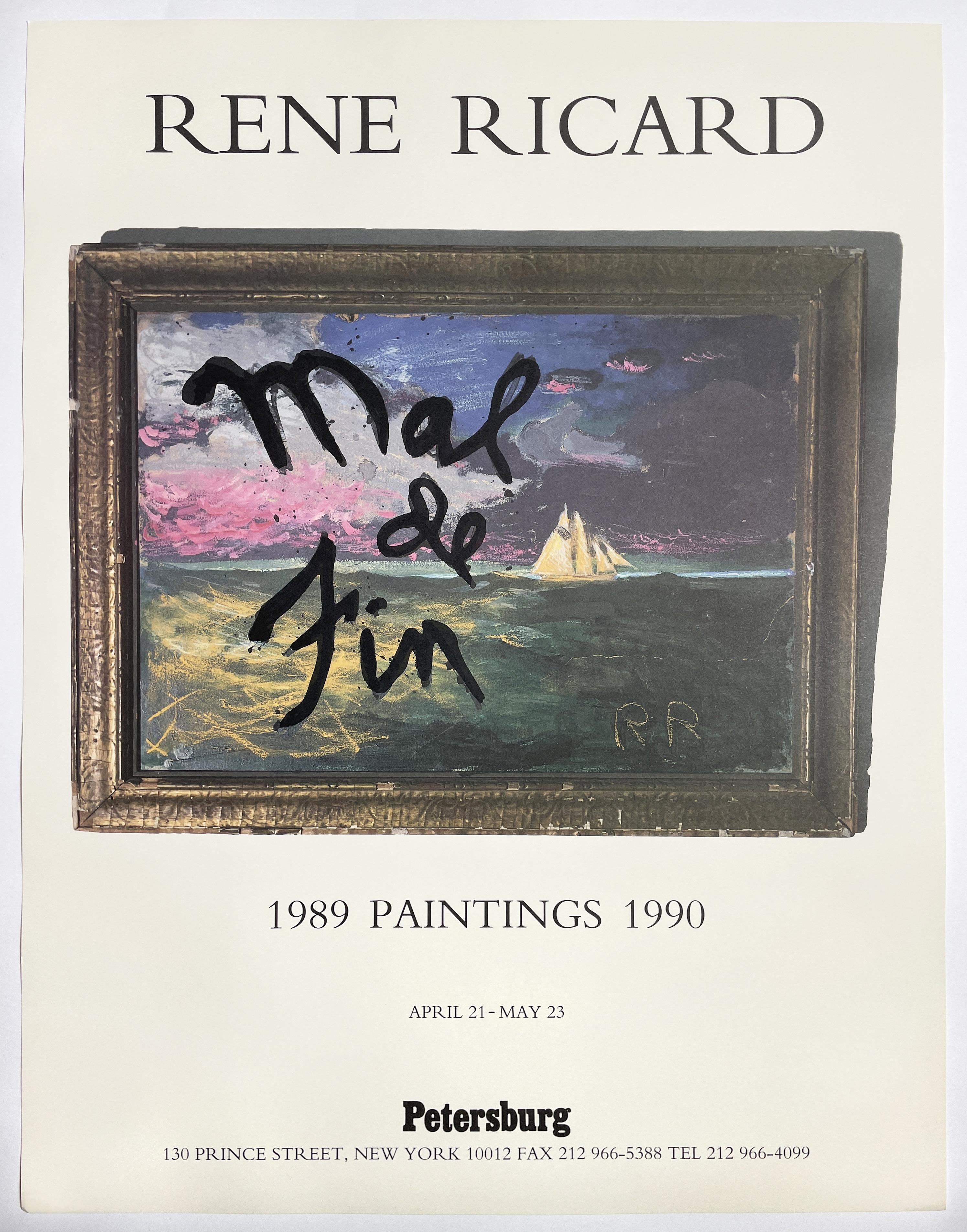 Vintage Rene Ricard Mal de Fin: Paintings 1989-1990 poster with poetry and ocean