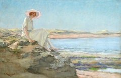 Resting on the Rocks - Impressionist Oil, Figure in Seascape by Rousseau-Decelle
