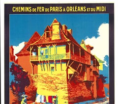 Original "Salies de Bearn" vintage French railroad linen backed travel poster