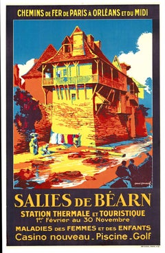 Original "Salies de Bearn" Vintage Französisch Eisenbahn Leinen zurückgegeben Reise Plakat