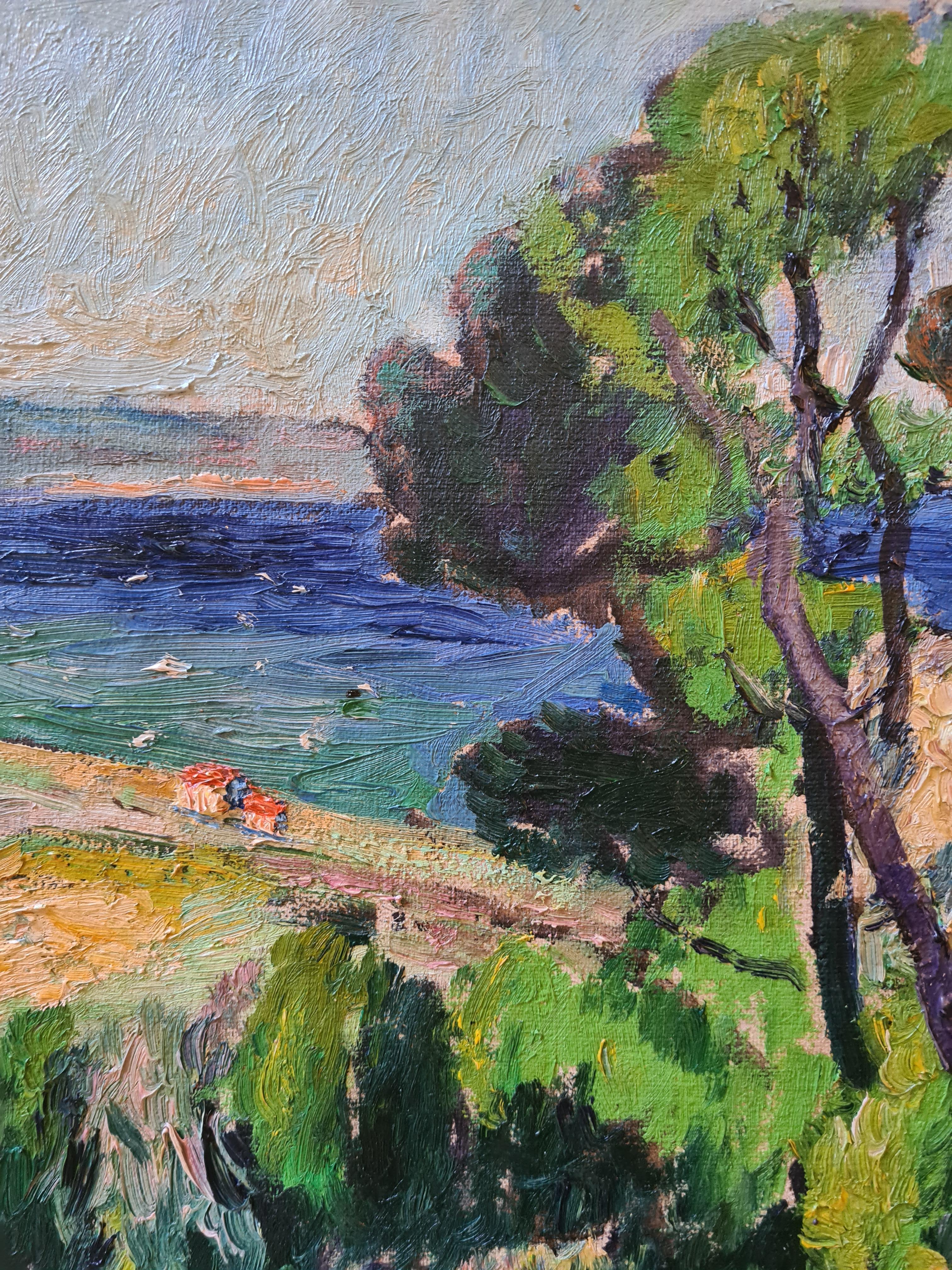 Óleo sobre lienzo fauvista francés Paisaje a la vista del agua del Atelier A de Seyssaud 5
