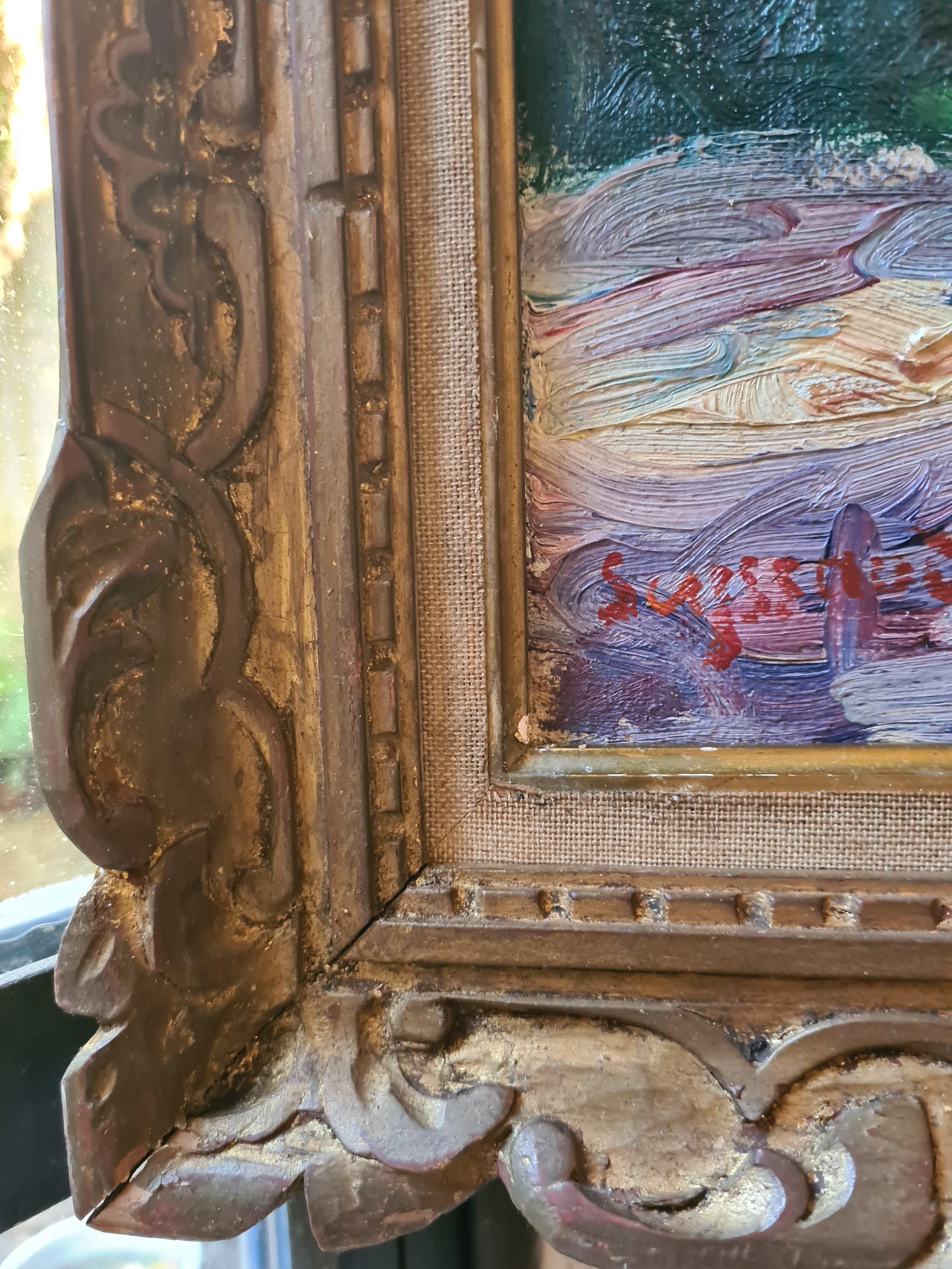 Óleo sobre lienzo fauvista francés Paisaje a la vista del agua del Atelier A de Seyssaud 6