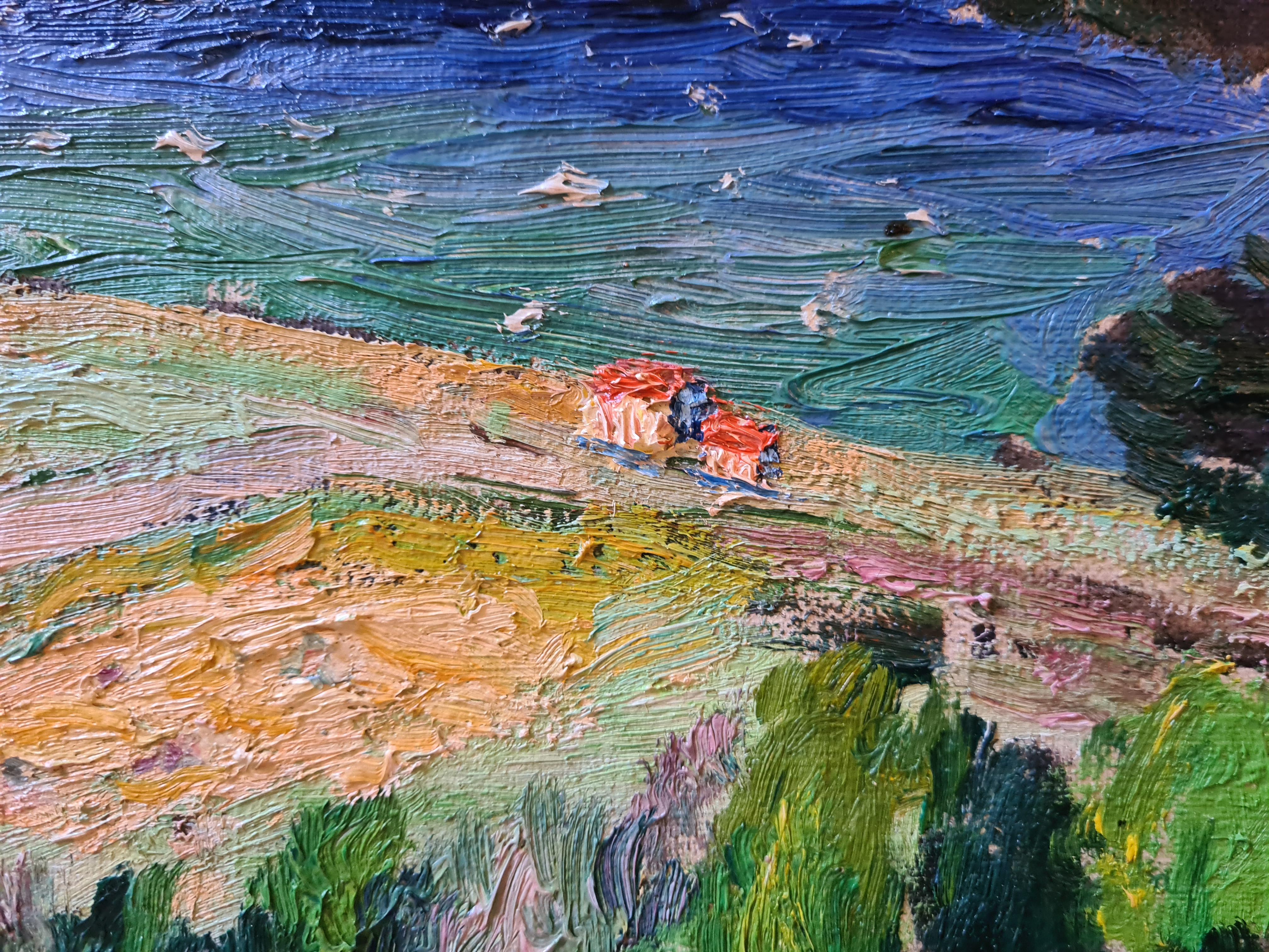 Óleo sobre lienzo fauvista francés Paisaje a la vista del agua del Atelier A de Seyssaud - Landscape Painting Negro de René Seyssaud