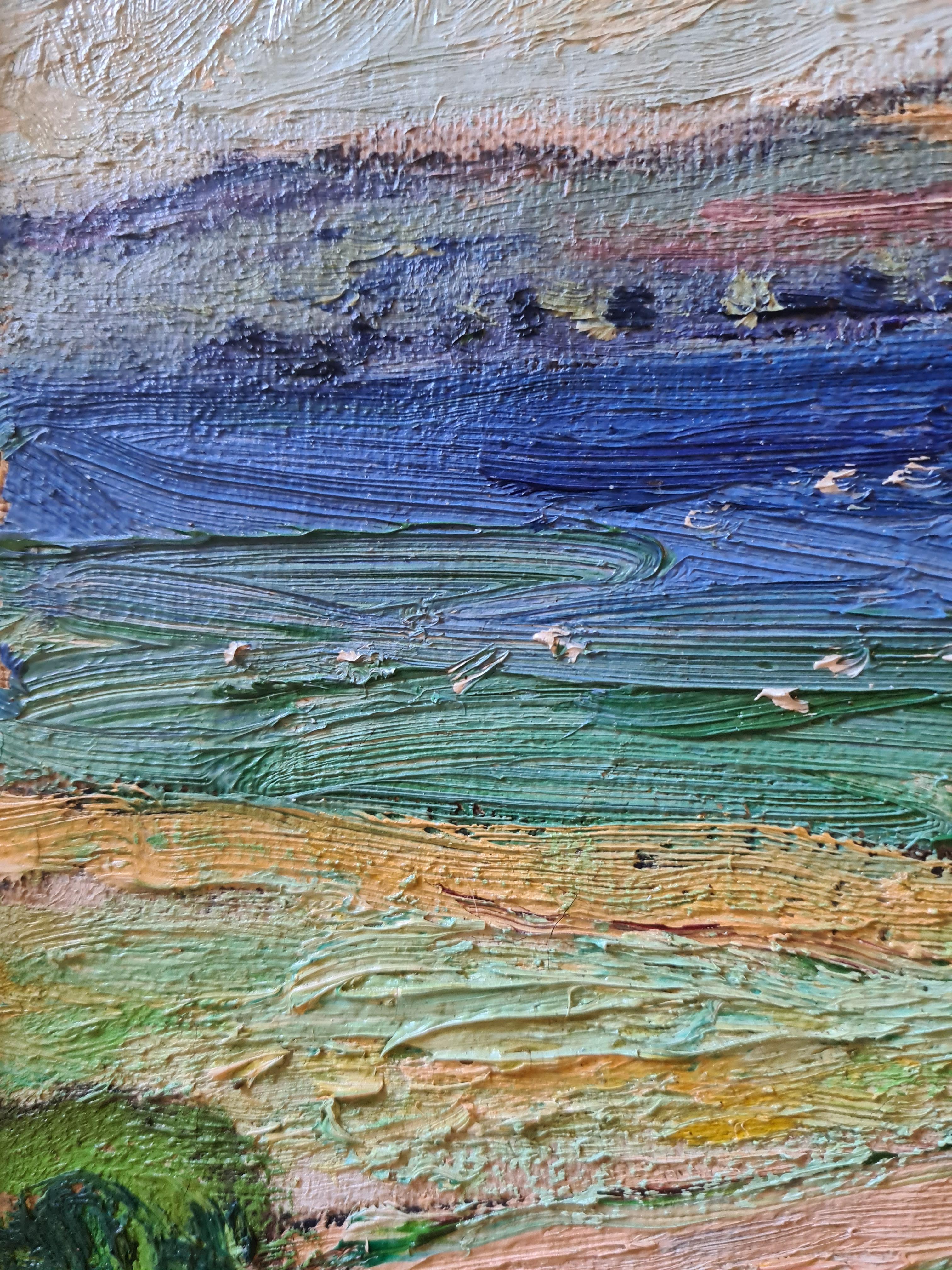 Óleo sobre lienzo fauvista francés Paisaje a la vista del agua del Atelier A de Seyssaud 1