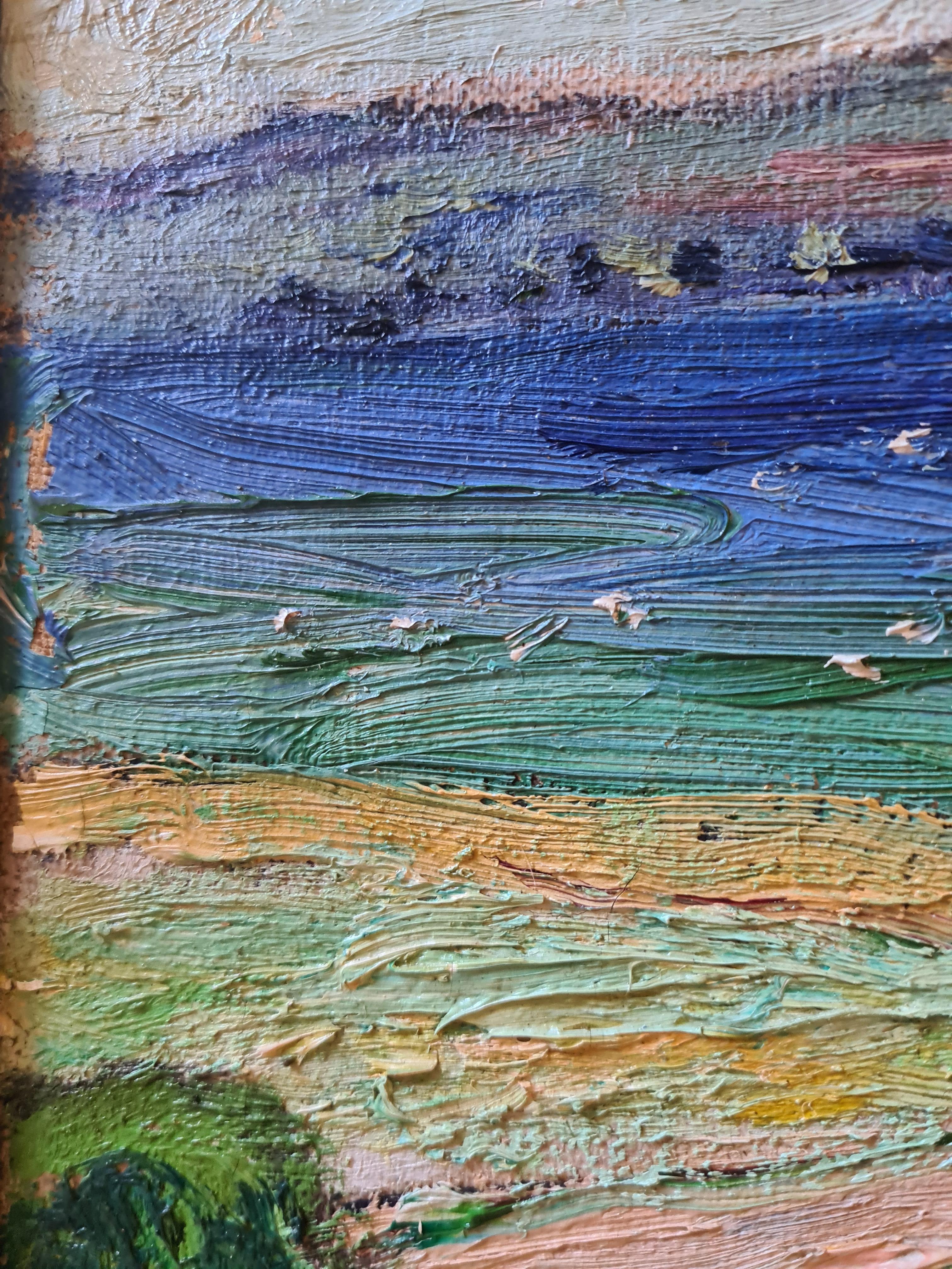Óleo sobre lienzo fauvista francés Paisaje a la vista del agua del Atelier A de Seyssaud 2