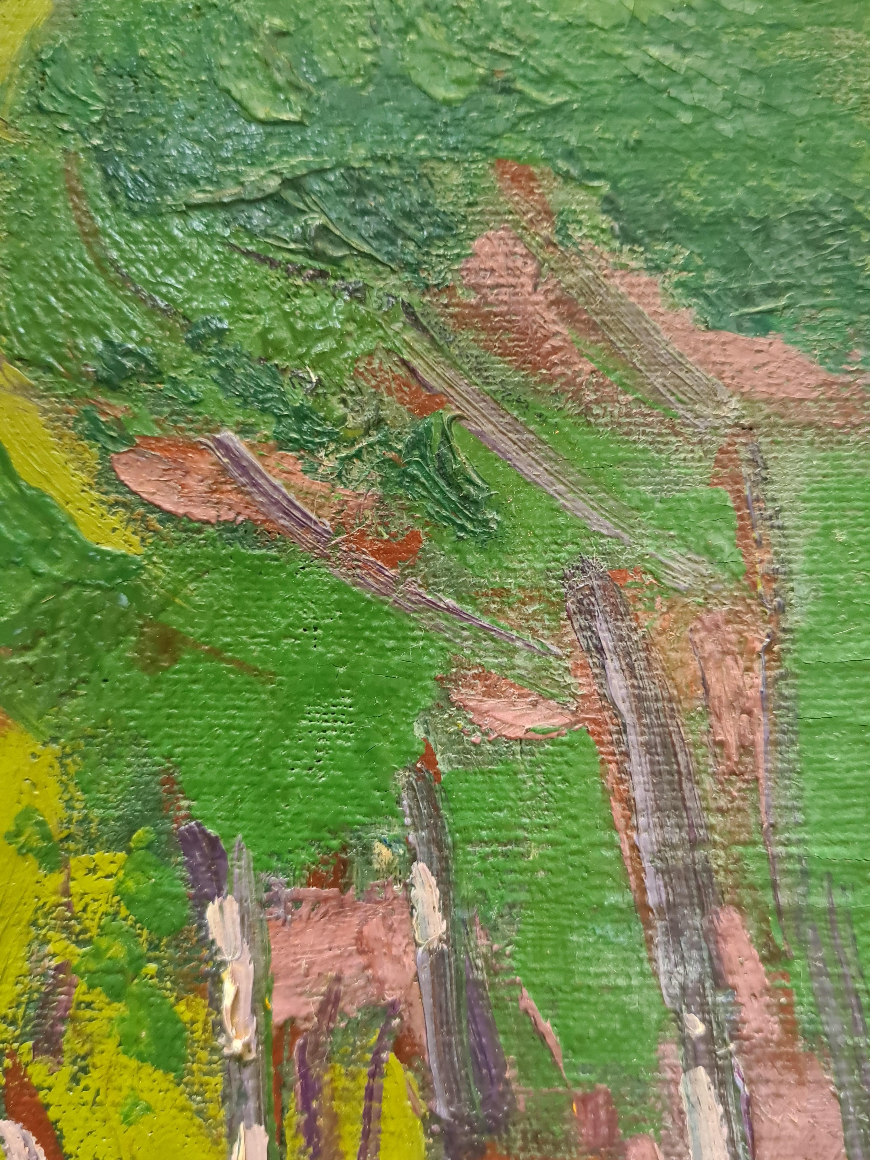 Grüne und mauvefarbene französische Fauvisten-Badende, Öl auf Leinwand, Nature et Volupte im Angebot 1