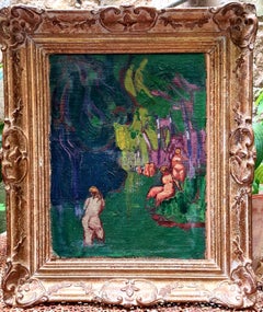Baigneuses fauves françaises vertes et mauves, huile sur toile, Nature et Volupte