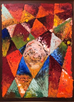 Abstract Geometric Oil Monotype Painting 1966 Chelsea Hotel