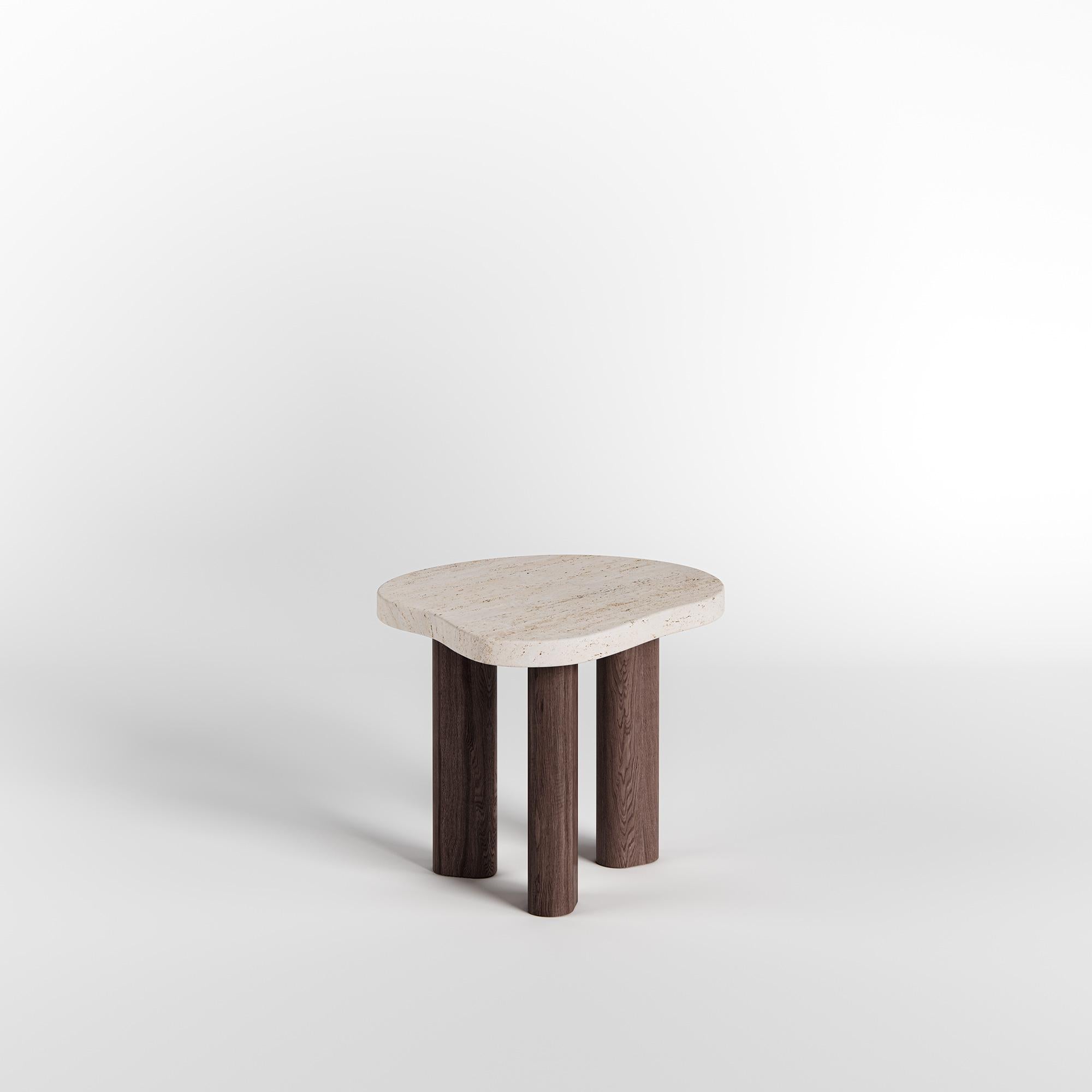Hand-Crafted Rene Side Table by Just Adele in Travertine and Walnut Stained Timber For Sale