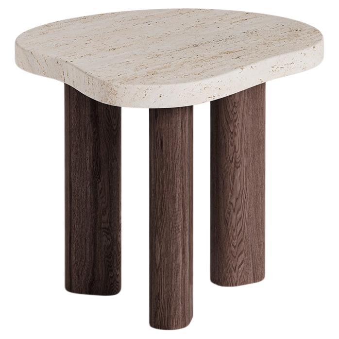 Rene Side Table by Just Adele in Travertine and Walnut Stained Timber For Sale