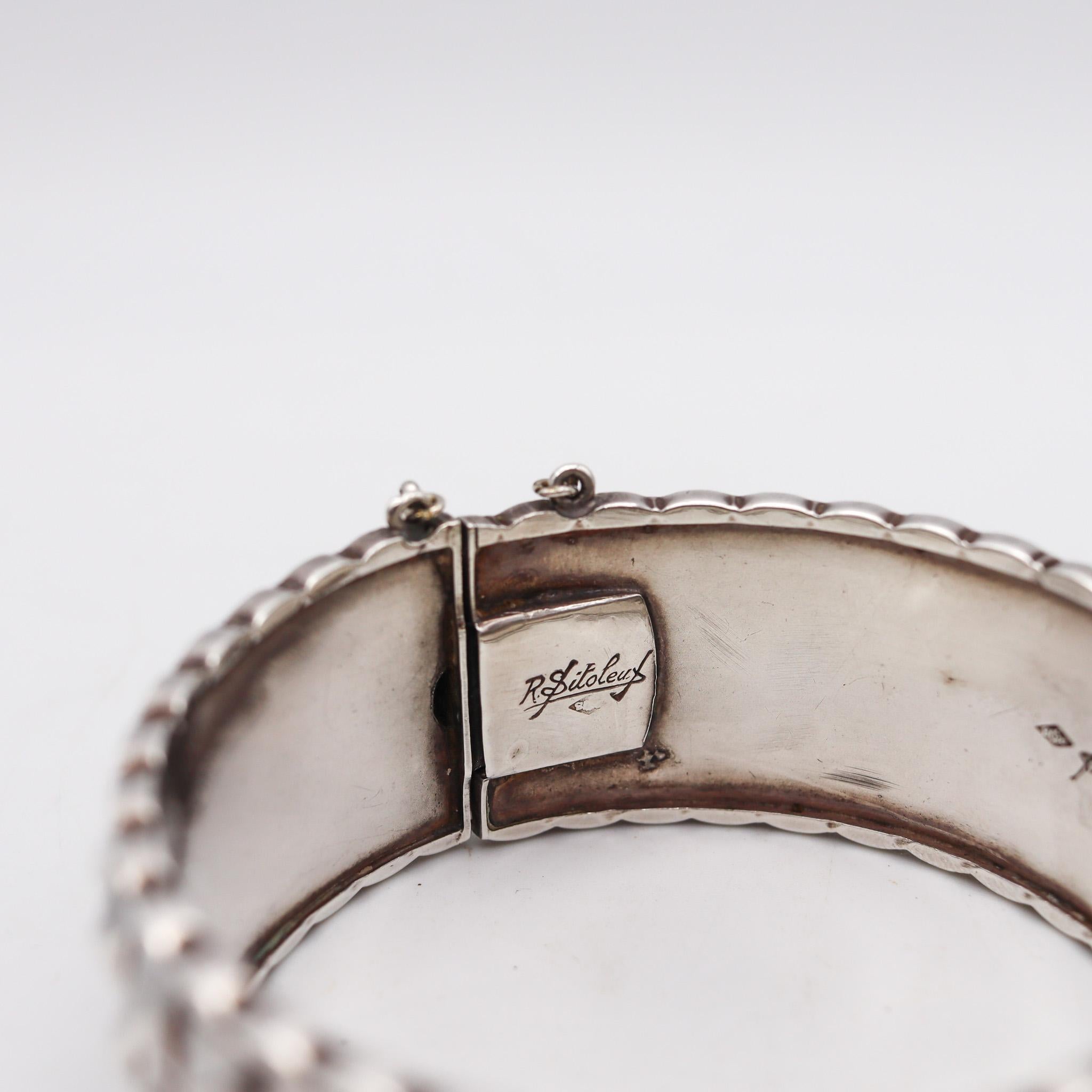 Women's Rene Sitoleux 1935 Paris French Art Deco Geometric Bangle Bracelet In 800 Silver For Sale